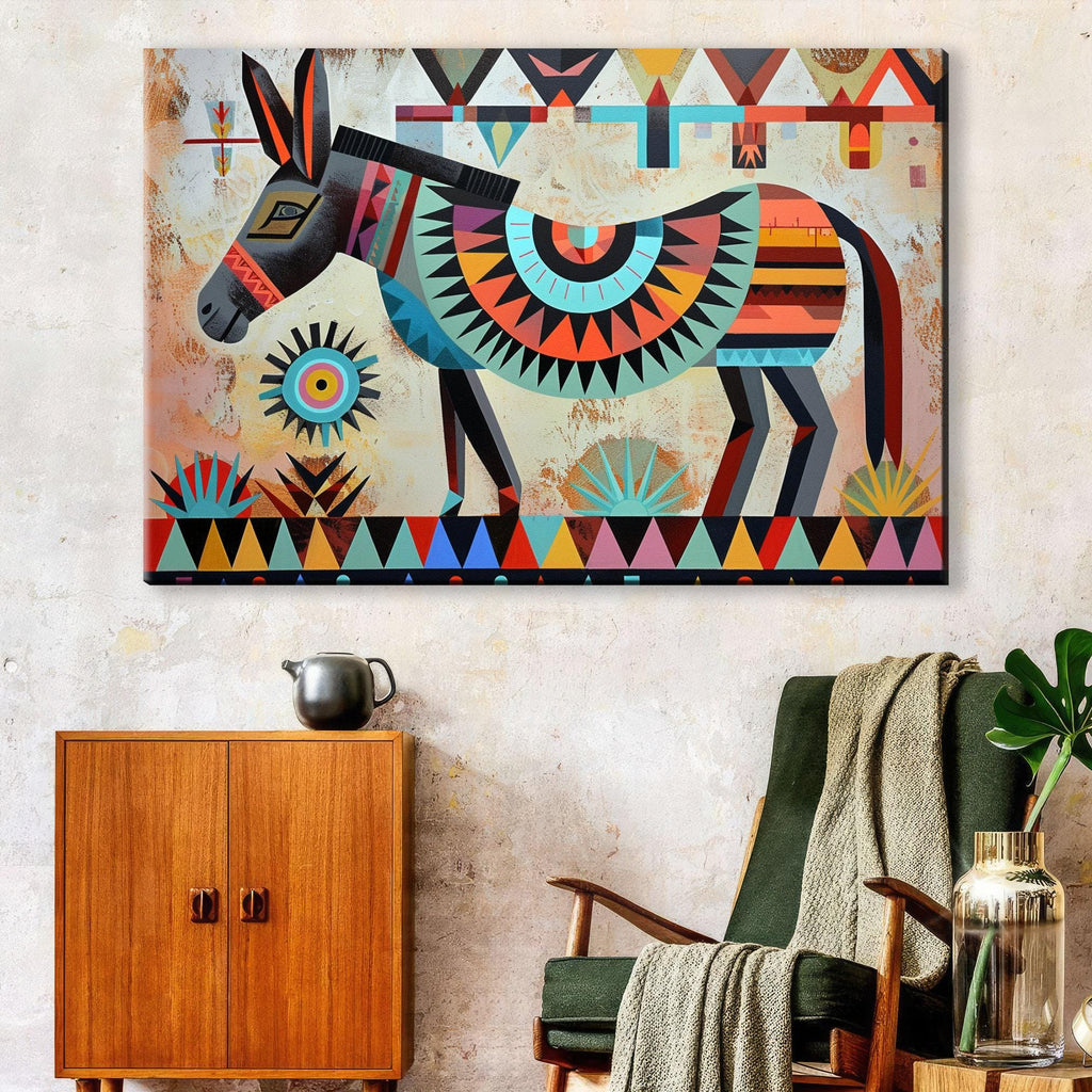 Tribal Donkey Portrait - Southwest Donkey Art on Large Gallery Wrapped Canvas