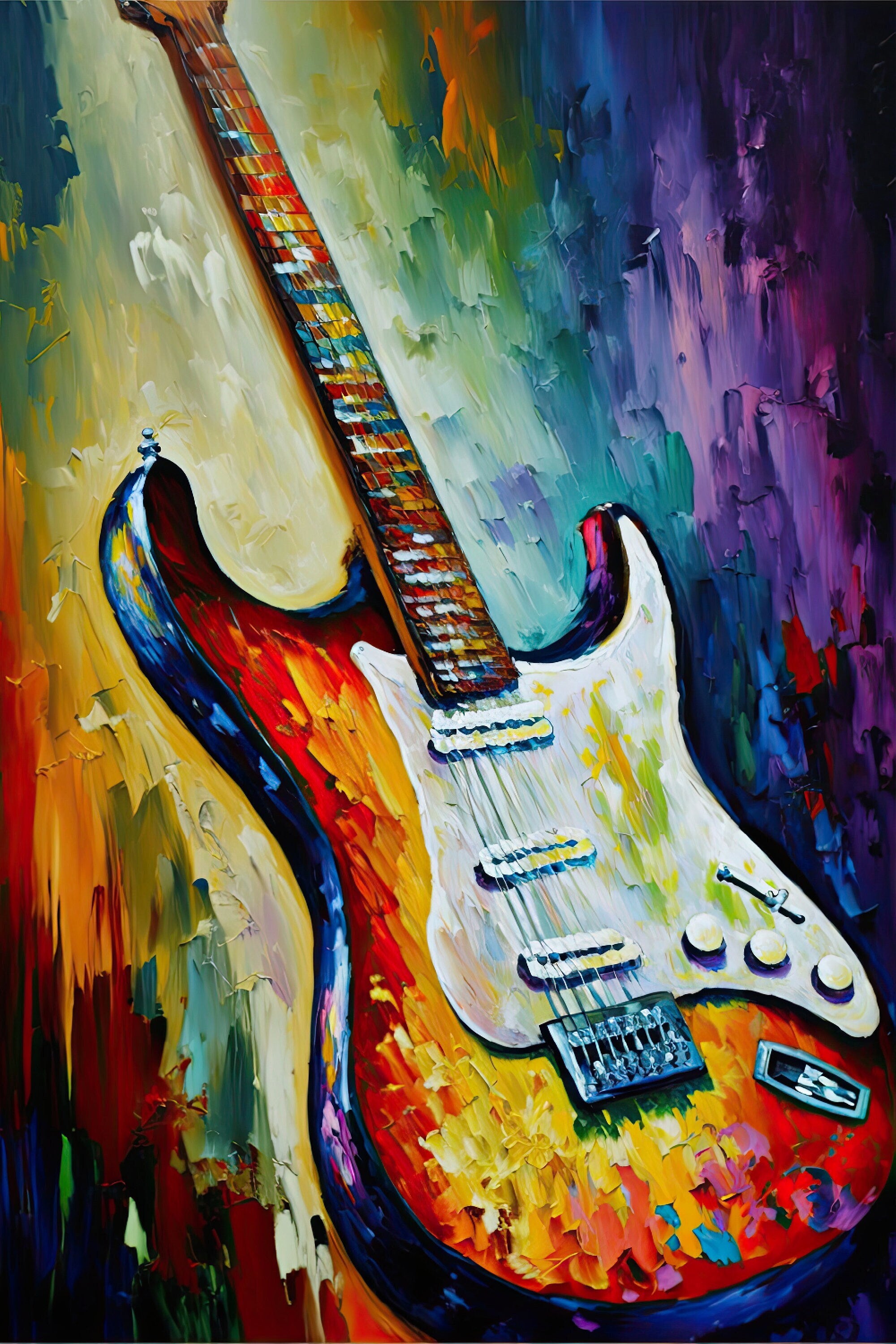 Electric Guitar Canvas Art – Colorful Fender Guitar Print with Scratch Resistant Coating