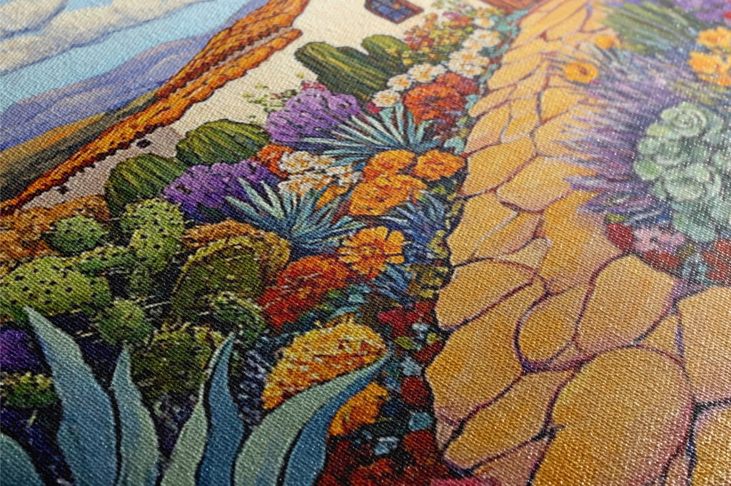 a painting of a garden of flowers and plants