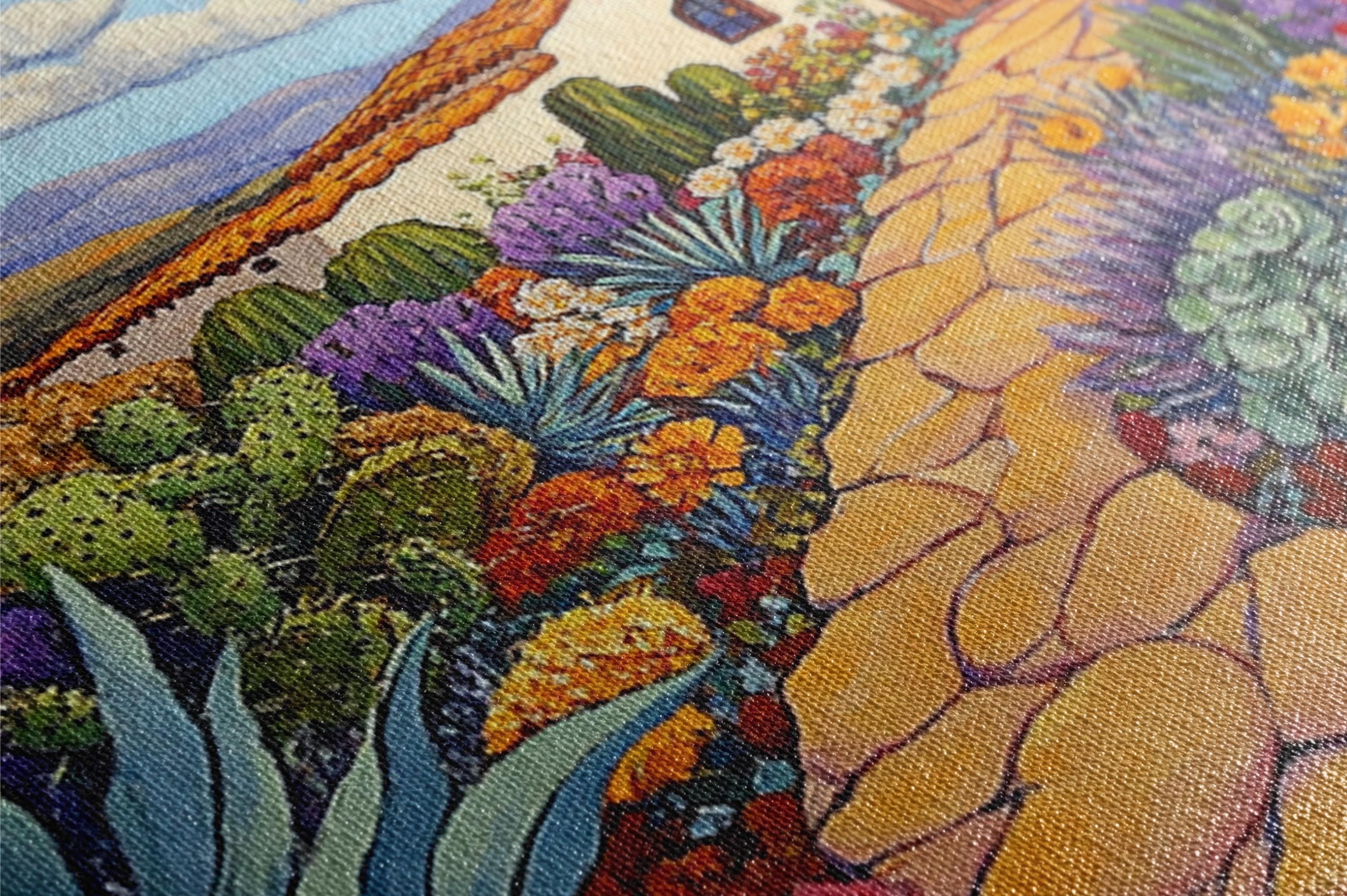 a painting of a garden of flowers and plants