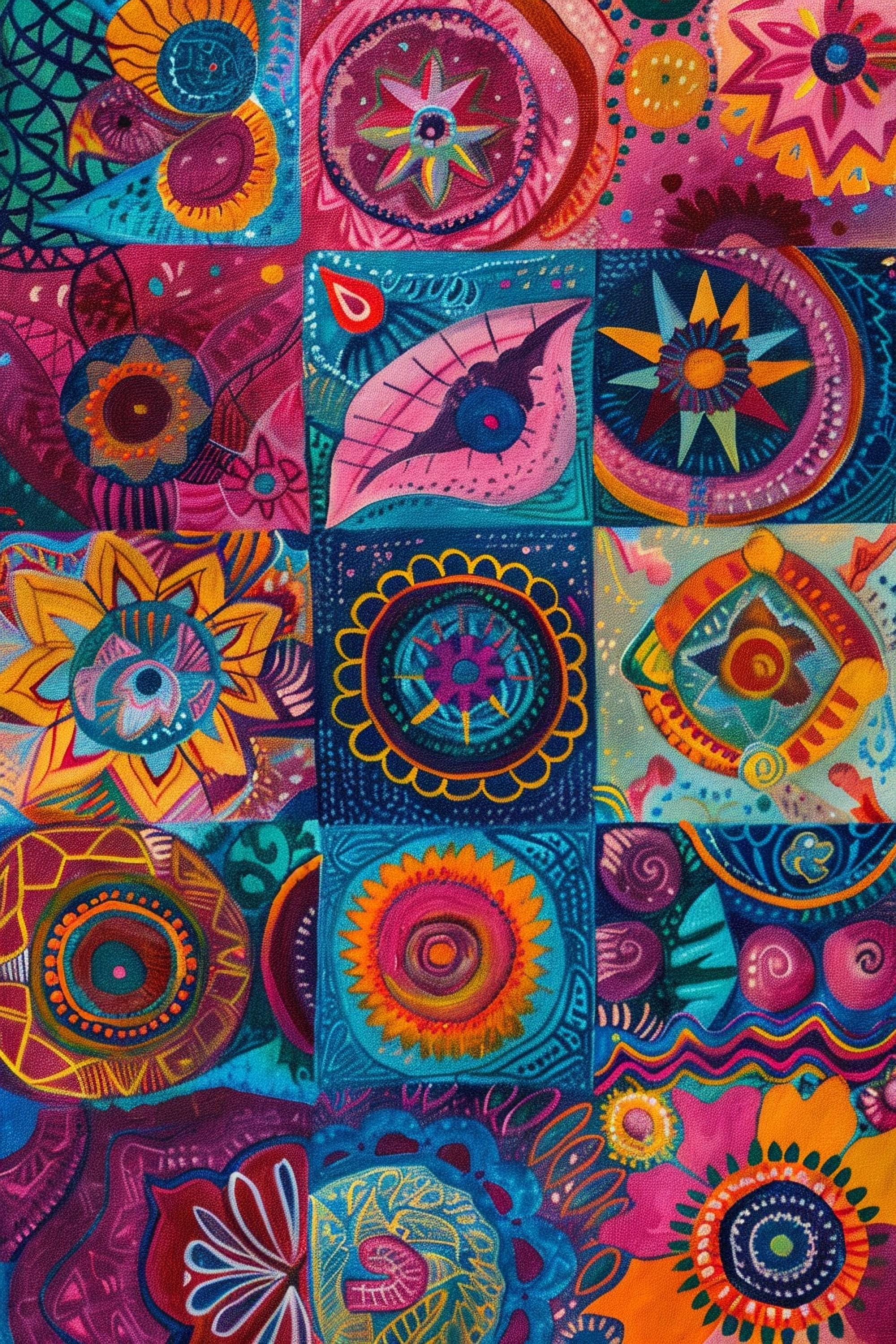 Boho Wall Art - Vibrant Bohemian Canvas Print | Extra Large Quilt Style Art