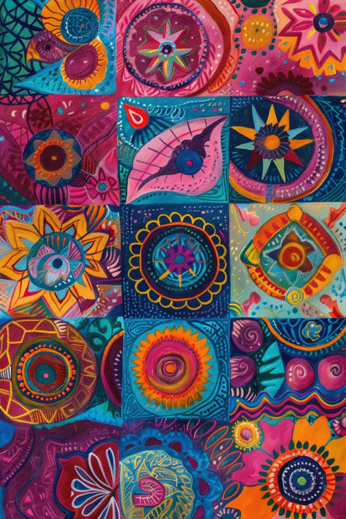 Boho Wall Art - Vibrant Bohemian Canvas Print | Extra Large Quilt Style Art