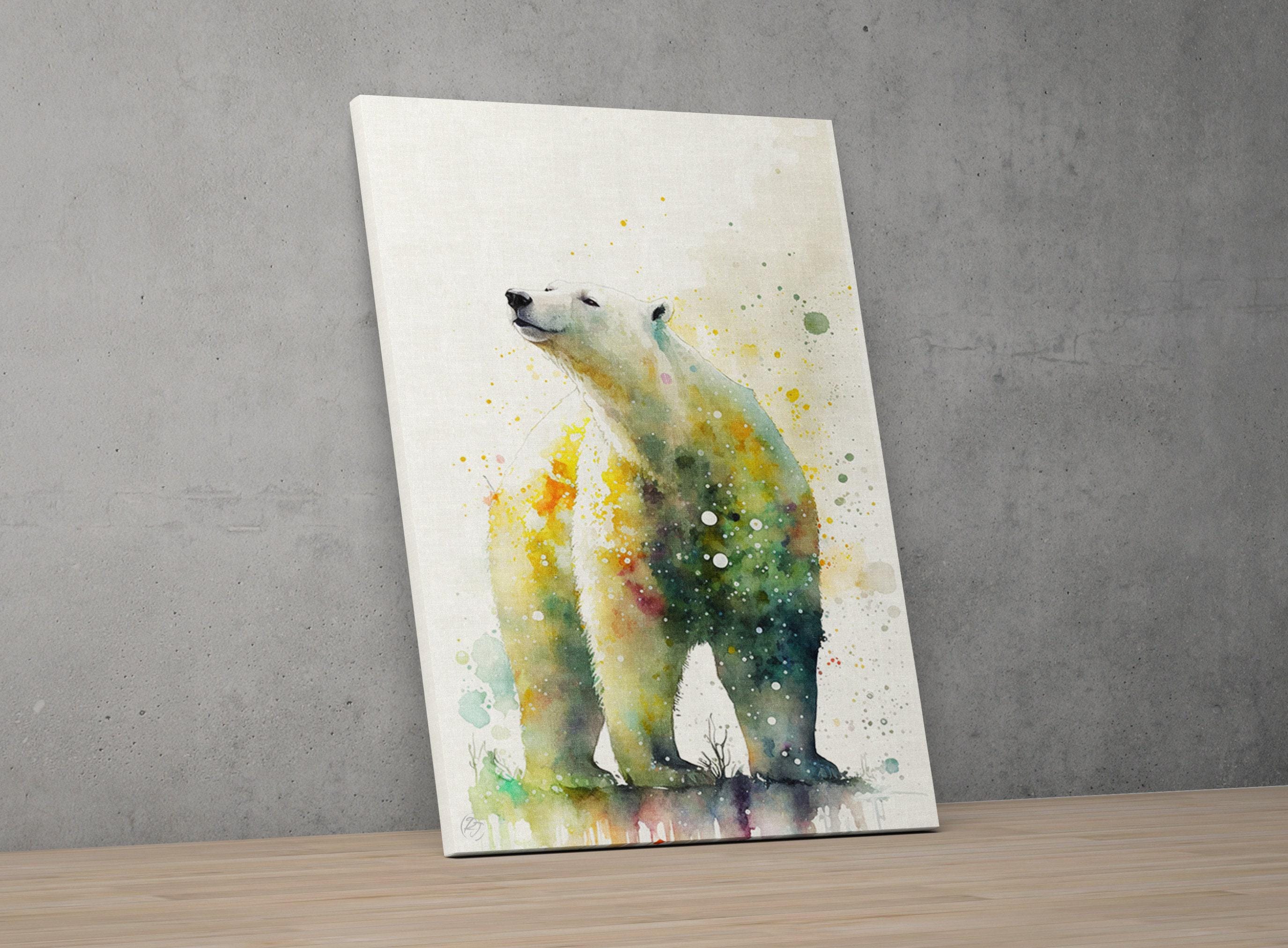 Arctic Majesty: Polar Bear Watercolor Wall Art Print, Giclee Print on Canvas, Artist Paper, Watercolor Paper, Available in Extra Large Sizes