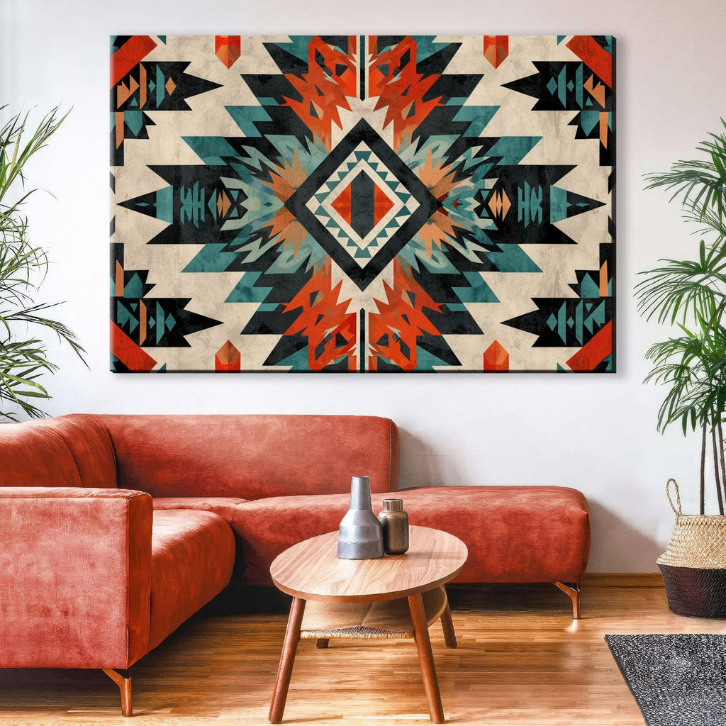Native American Wall Art – Tribal Pattern Decor on Gallery Wrapped Canvas, Extra Large