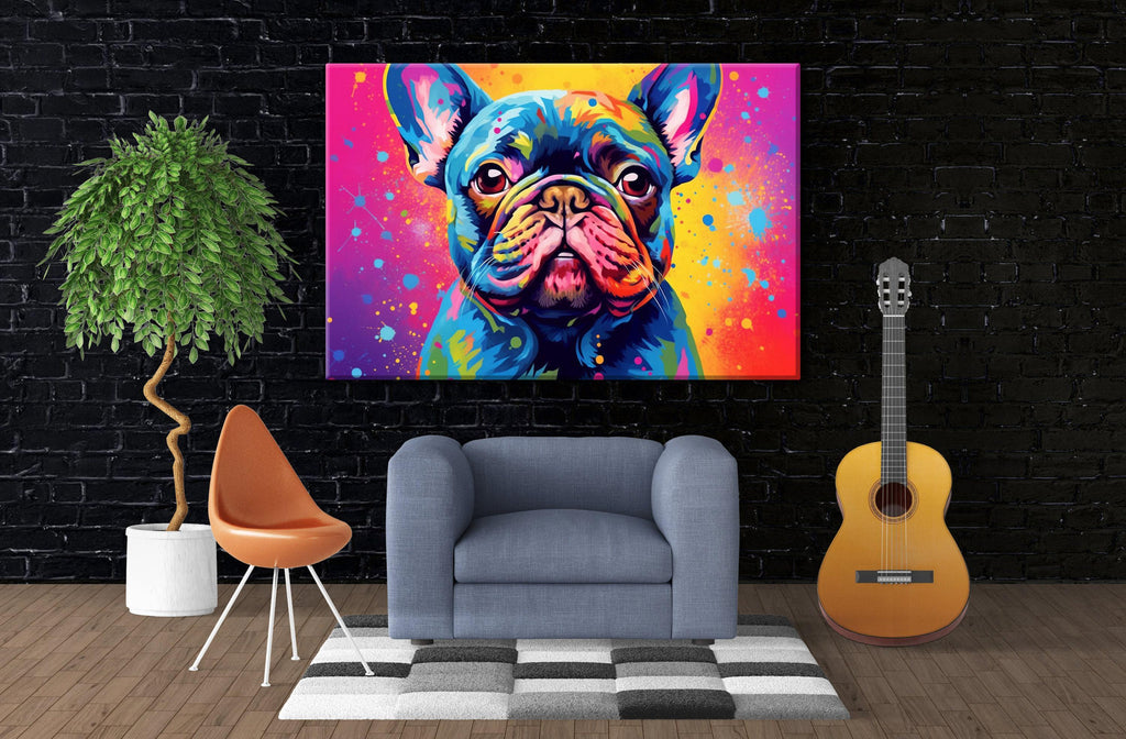 French Bulldog Canvas Print - Vibrant Dog Painting | Large Colorful Bulldog Art
