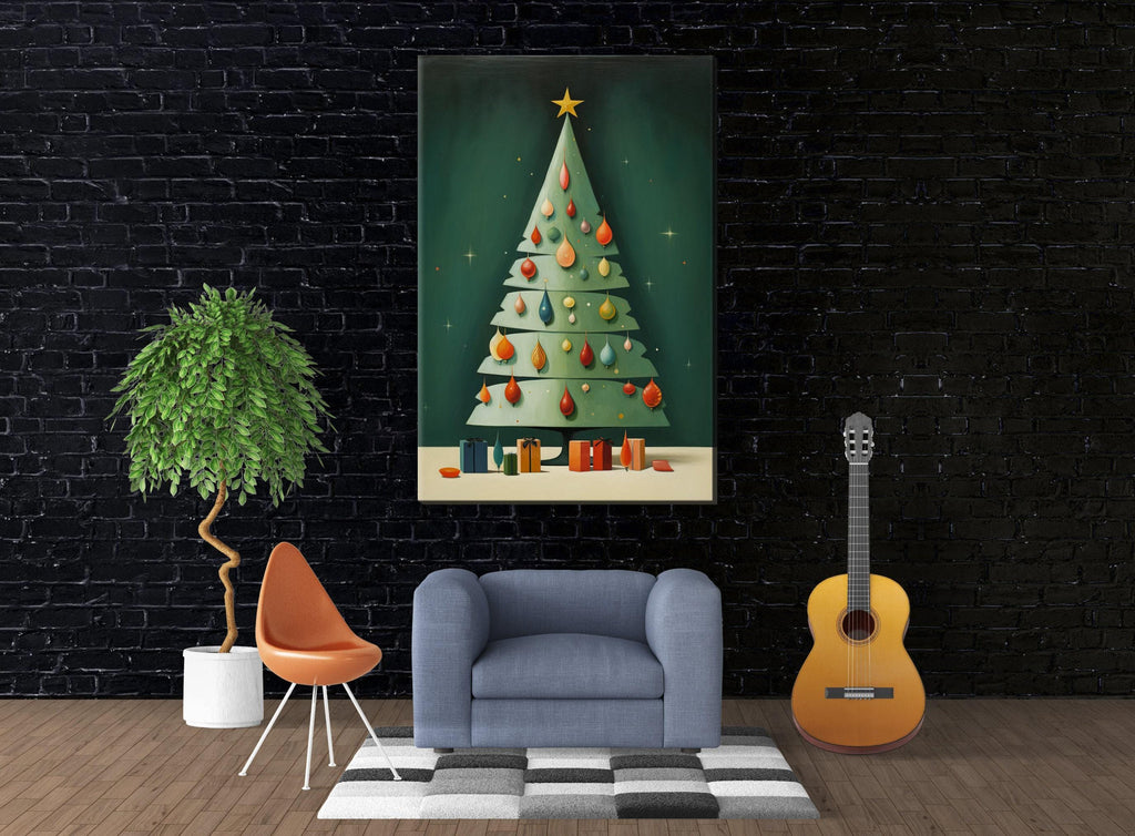 Christmas Tree Canvas Art - Retro Holiday Decor | Large Gallery Wrapped Print