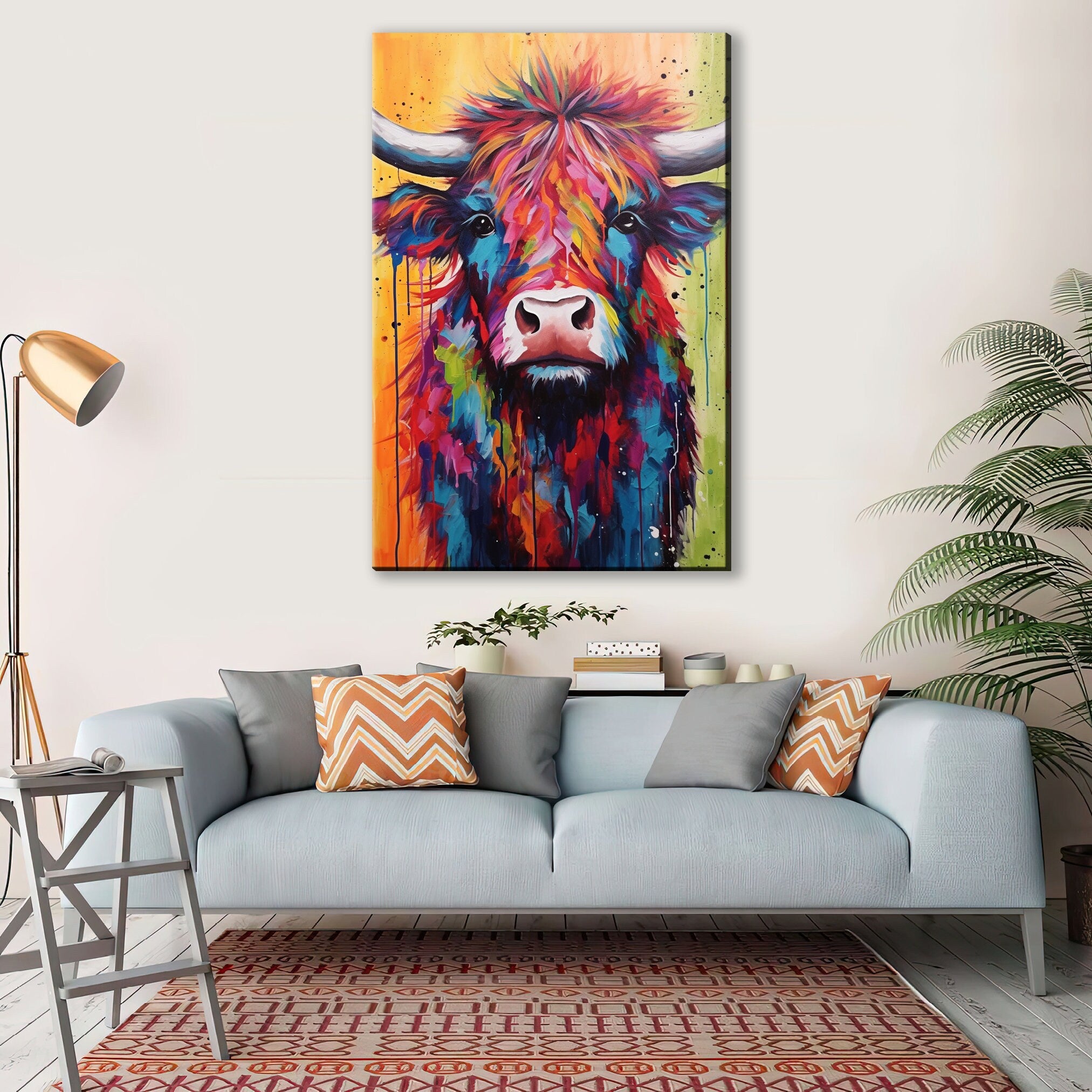 Baby Highland Cow Canvas - Colorful Rustic Calf Painting | Farmhouse Wall Art