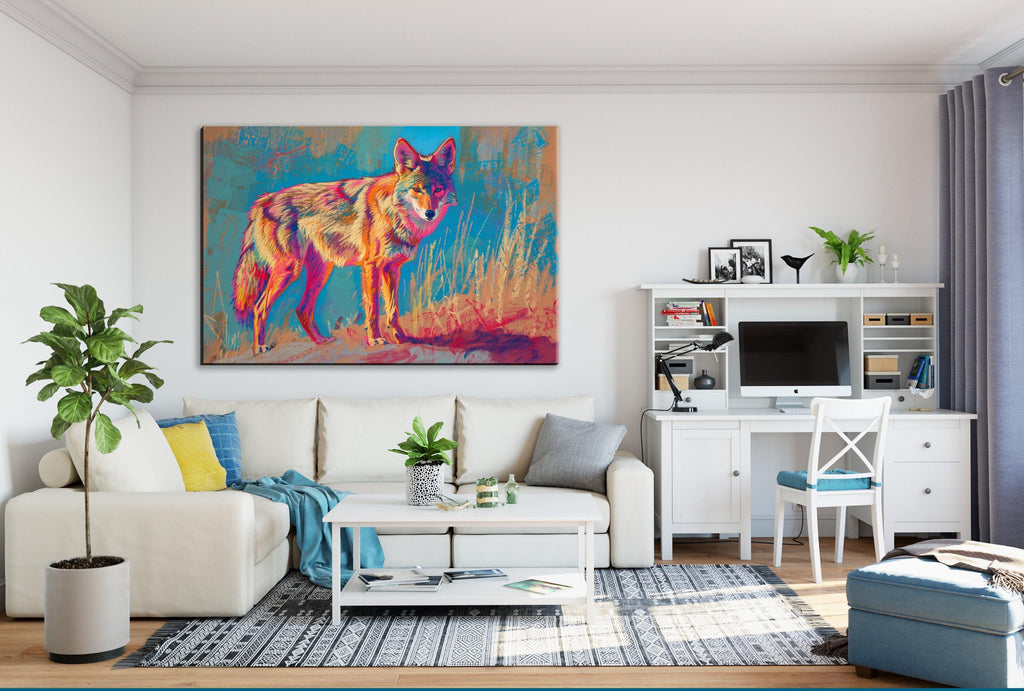 Vibrant Coyote Art – Large Canvas Wall Art, Gallery Wrapped, Ready to Hang