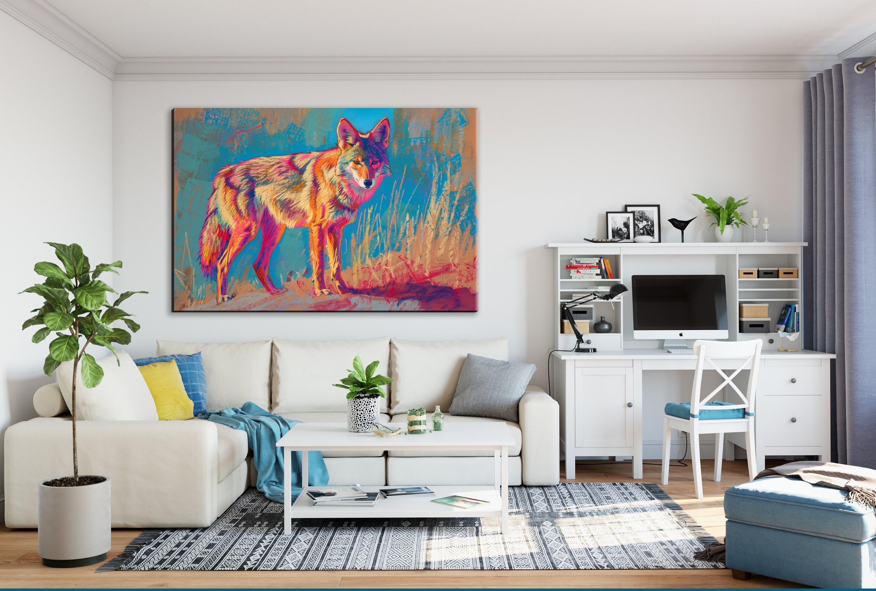 Vibrant Coyote Art – Large Canvas Wall Art, Gallery Wrapped, Ready to Hang