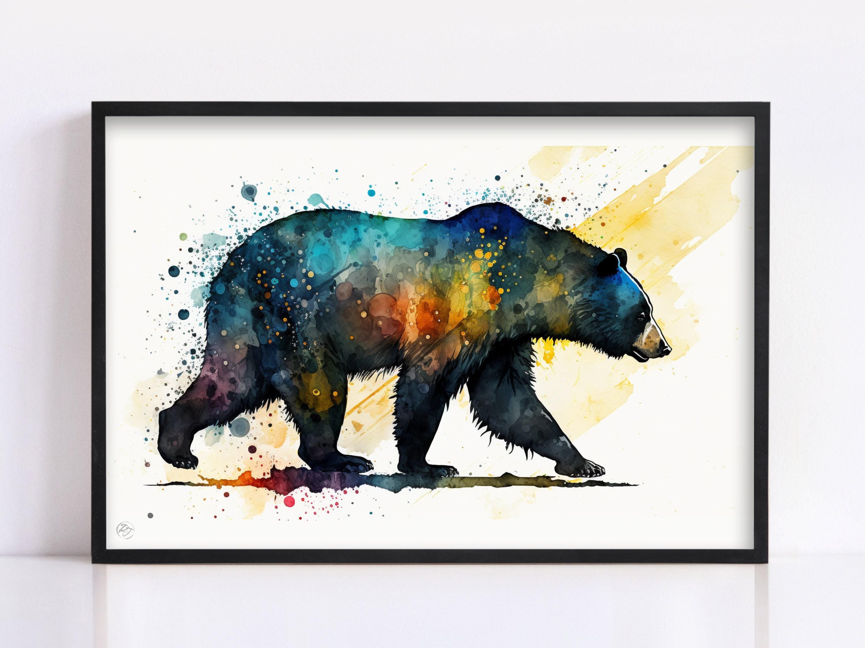 Nature's Beauty: Watercolor Black Bear Canvas Print, Giclee Print on Gallery-wrapped Artist Canvas, Available in Extra Large Sizes