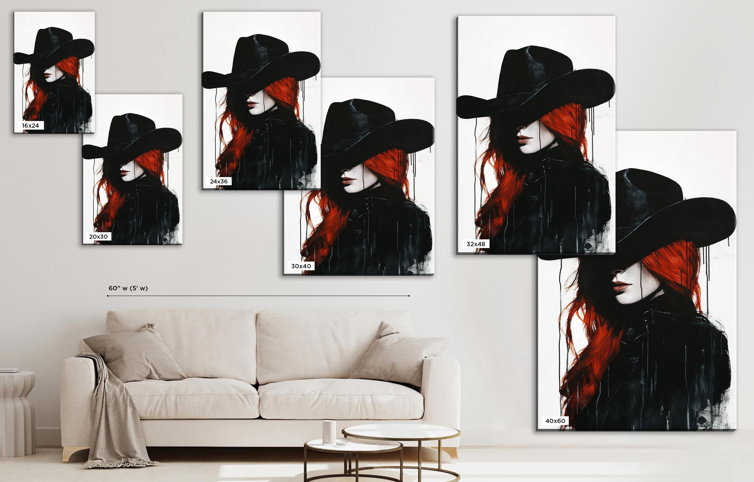 a woman with red hair wearing a black hat