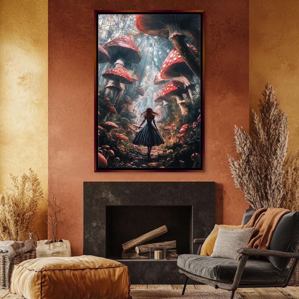 a living room with a painting on the wall