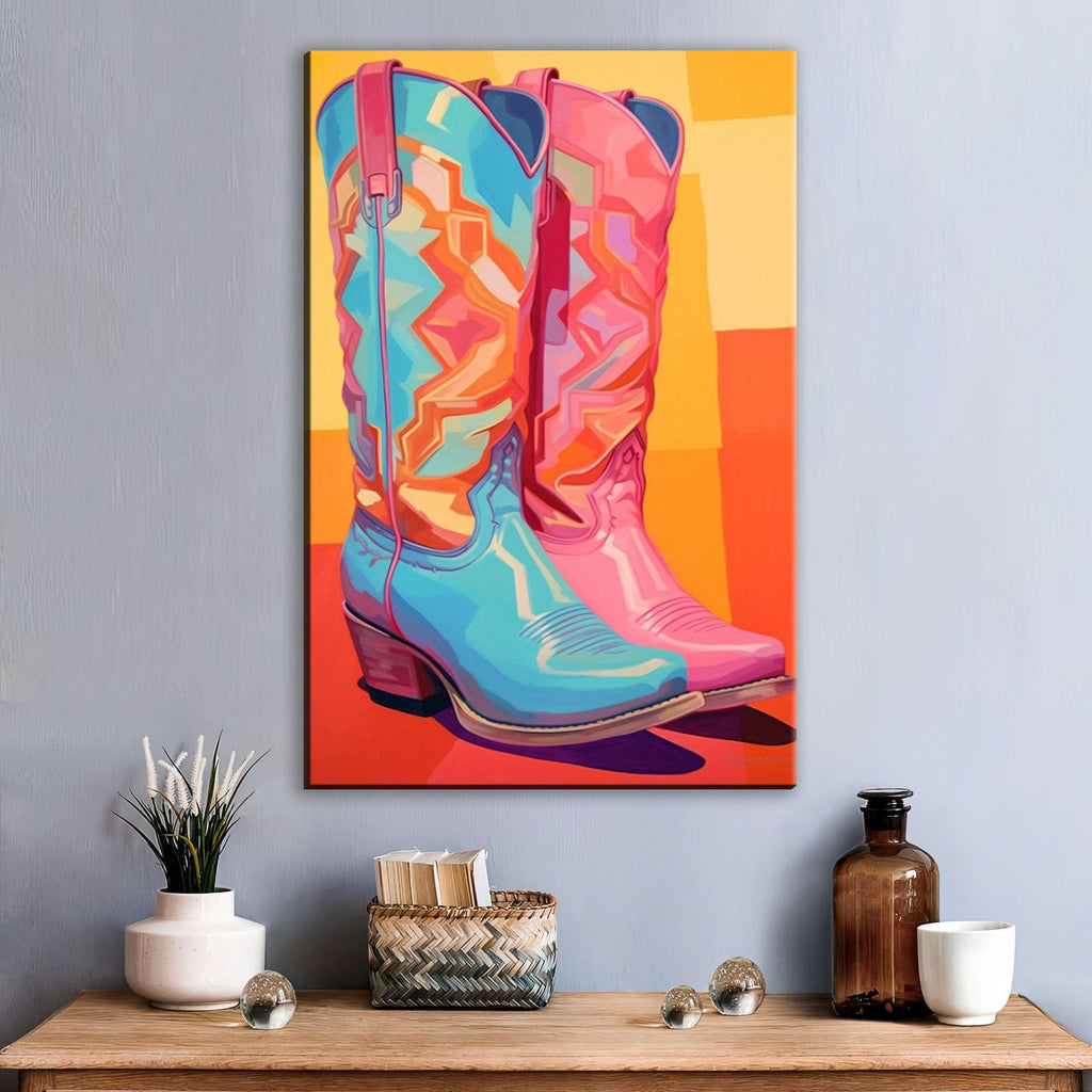 Cowboy Boots Canvas - Vibrant Western Wall Art | Ladies Pink Cowboy Boots, Gallery Wrapped