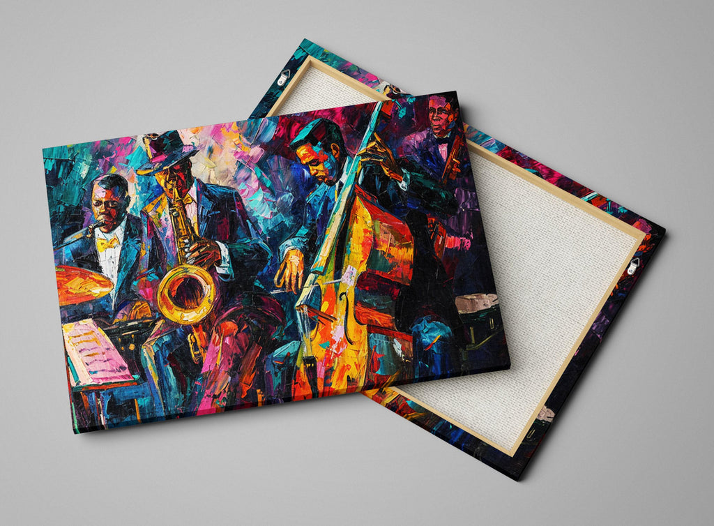 Jazz Canvas Print – Vibrant New Orleans Jazz Band Painting on Gallery Wrapped Canvas