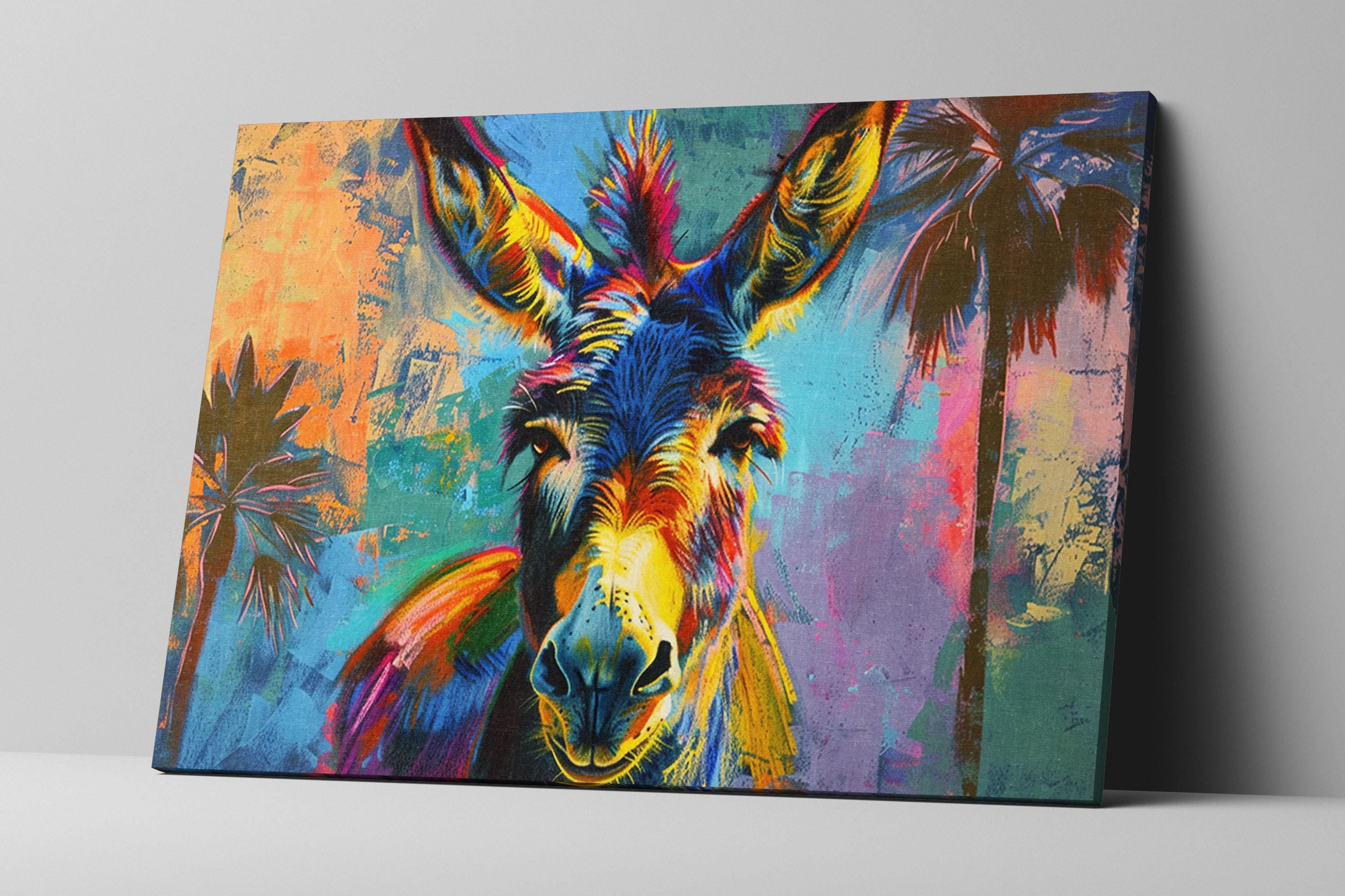 Pop Art Donkey Canvas - Vibrant Large Canvas Art | Gallery Wrapped Print