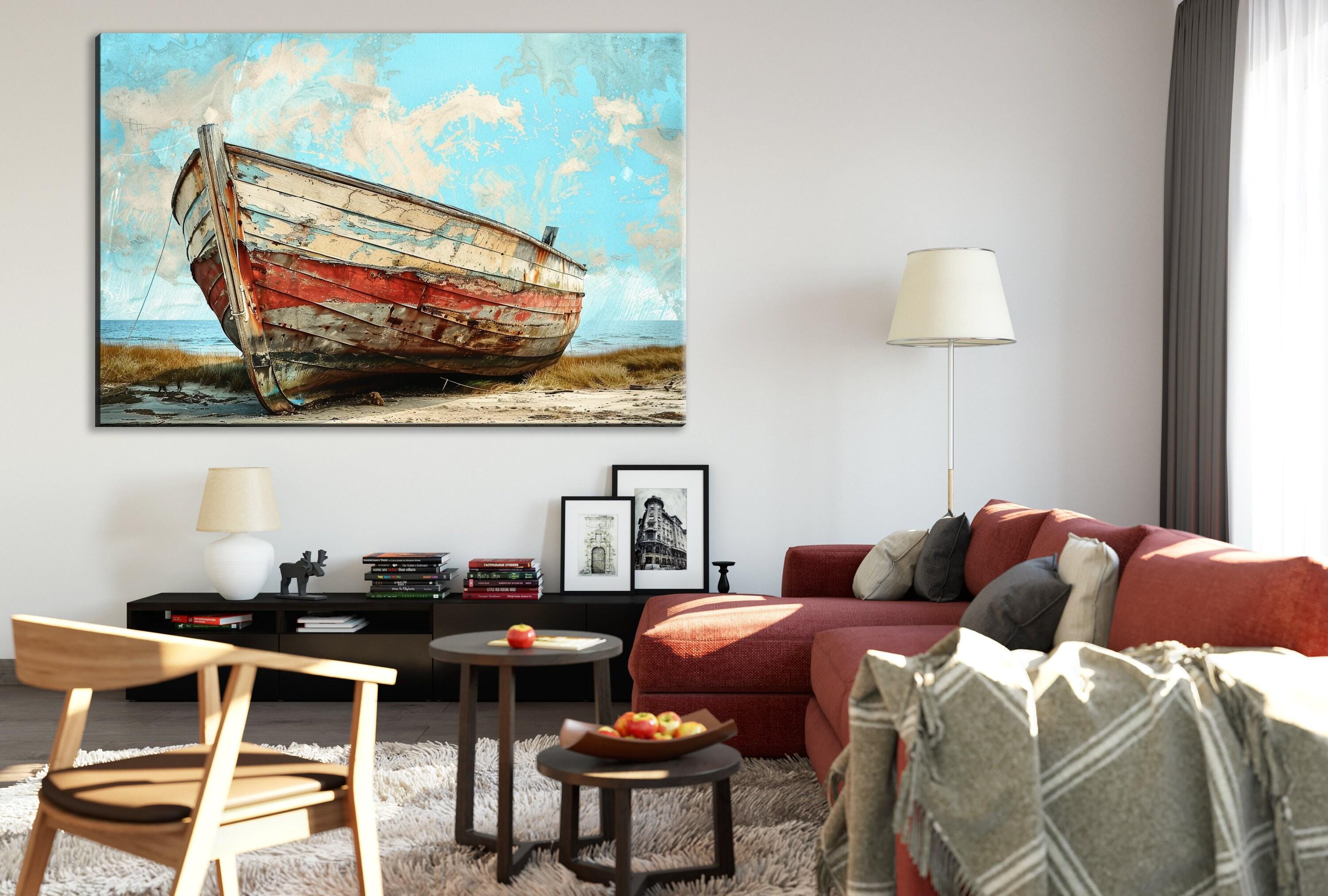 Vintage Wooden Boat Art | Extra Large Canvas with UV Coating – Nautical Home Decor