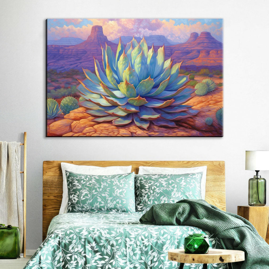 Blue Agave Canvas Art – Desert Pastel Painting on Gallery Wrapped Canvas, Extra Large