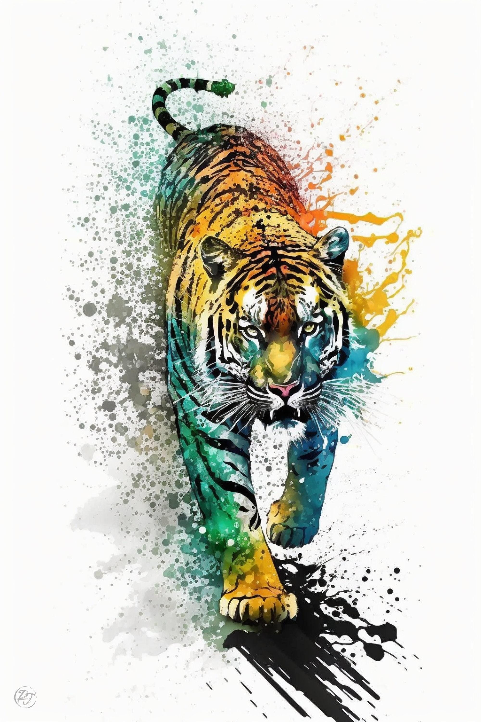 Wildlife Majesty: Tiger Watercolor Painting, Giclee Print on Canvas, Artist Paper, Watercolor Paper, Available in Extra Large Sizes