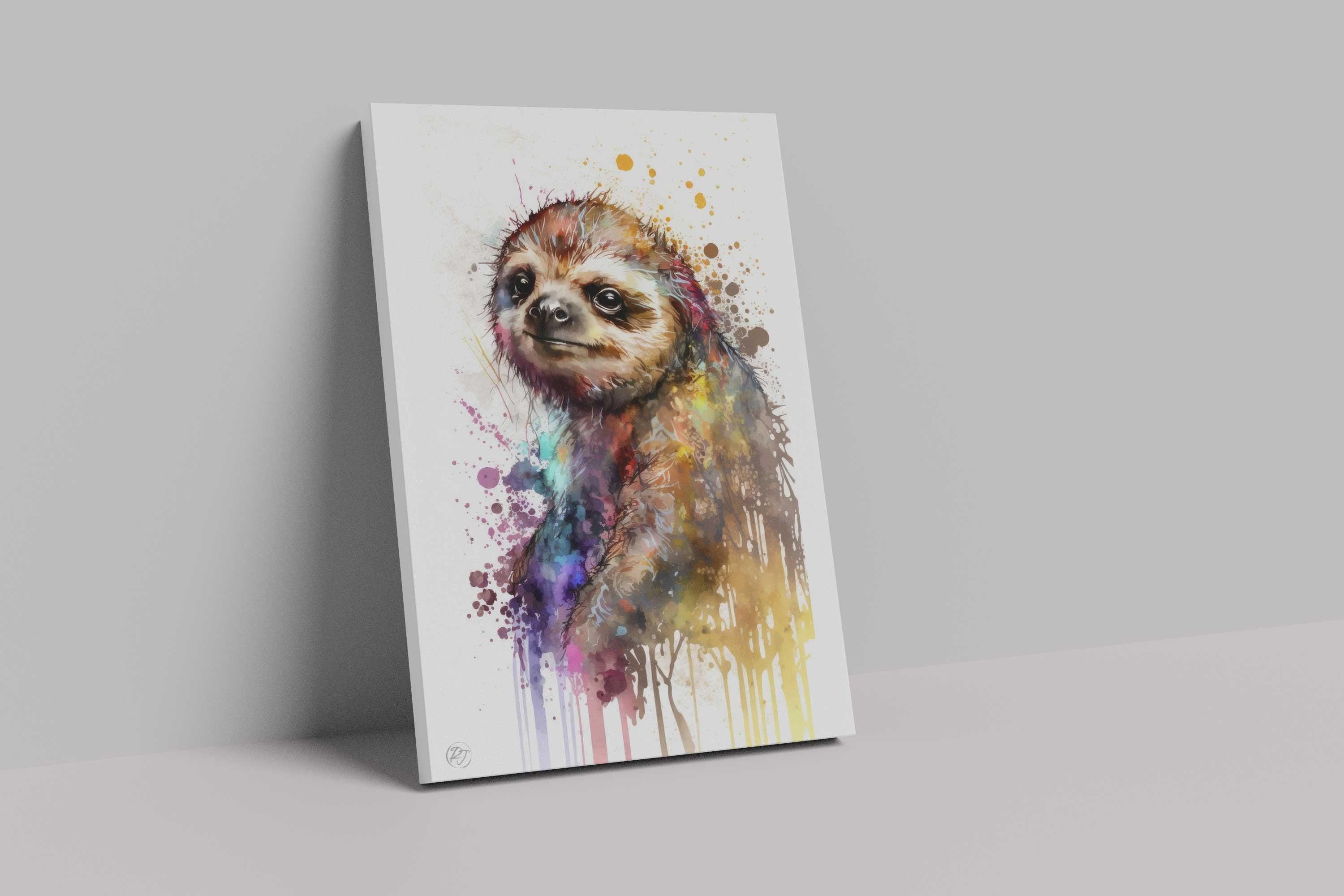 Sloth Watercolor Art Print, Nursery Animal Canvas Print, Cute Decor, Framed Kids Wall Art