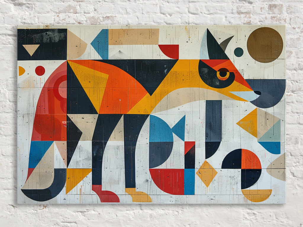 Vintage Coyote Art - Cubist Style Print on Gallery Wrapped Canvas, Ready to Hang