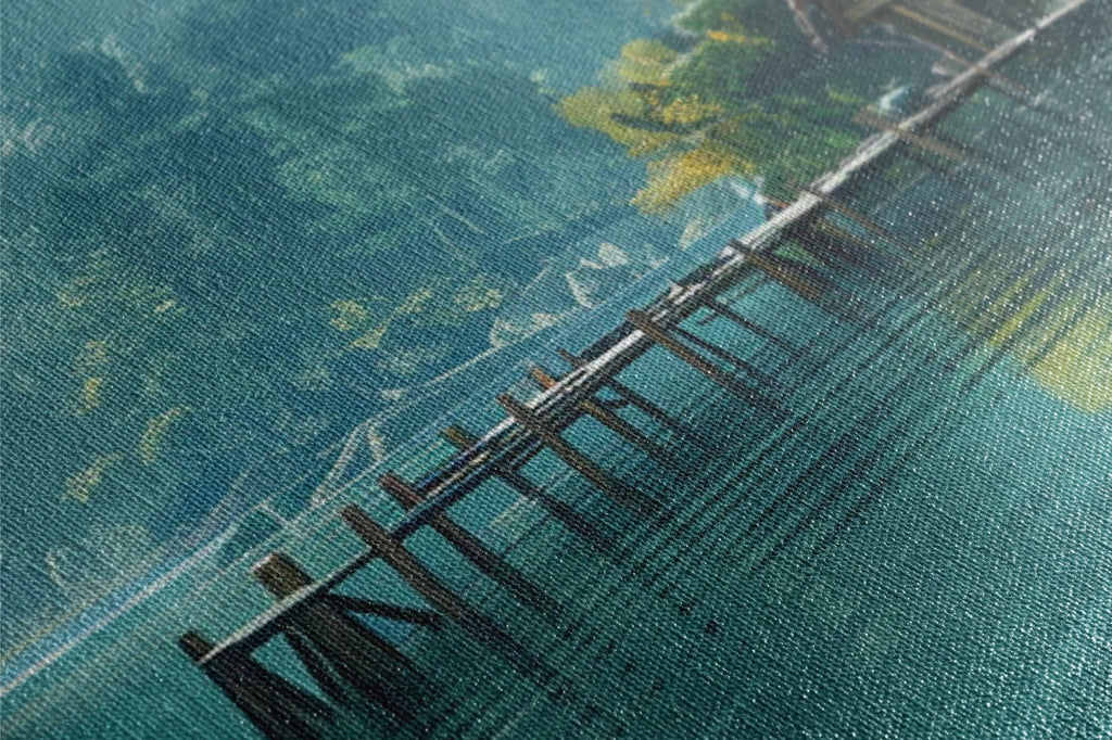 a painting of a pier in the water