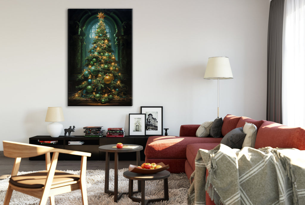 Victorian Christmas Tree Art – Elegant Holiday Artwork on Gallery Wrapped Canvas