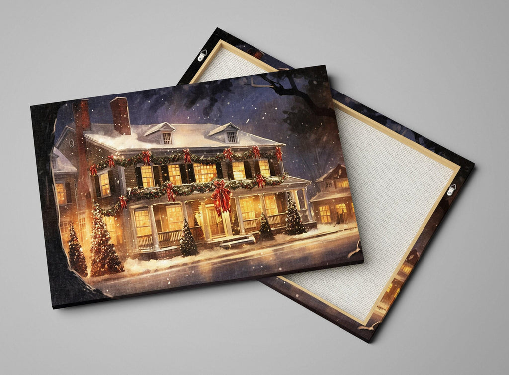 Cozy Christmas House Print - Holiday Wall Art on Gallery Wrapped Canvas, Extra Large Sizes