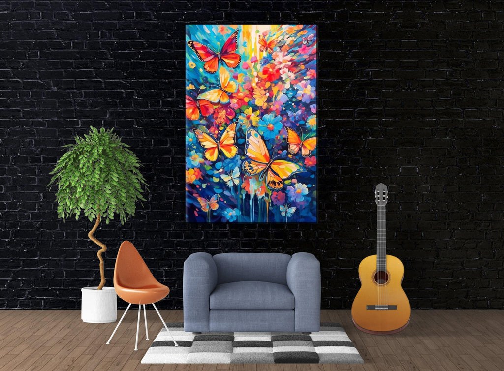 Butterfly Wall Art – Large Canvas Art with Vibrant Butterfly Print & Wood Frame