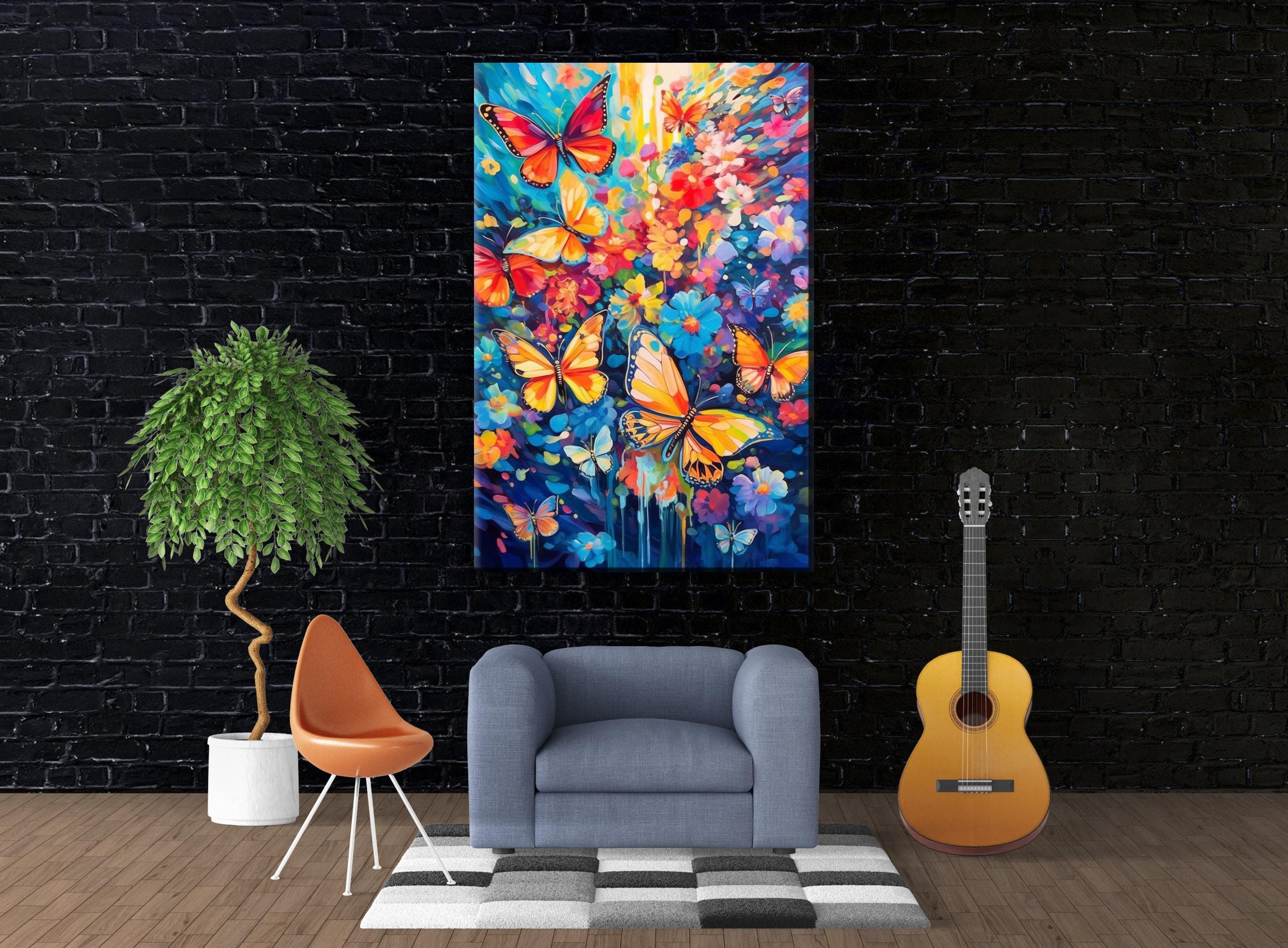 Butterfly Wall Art – Large Canvas Art with Vibrant Butterfly Print & Wood Frame