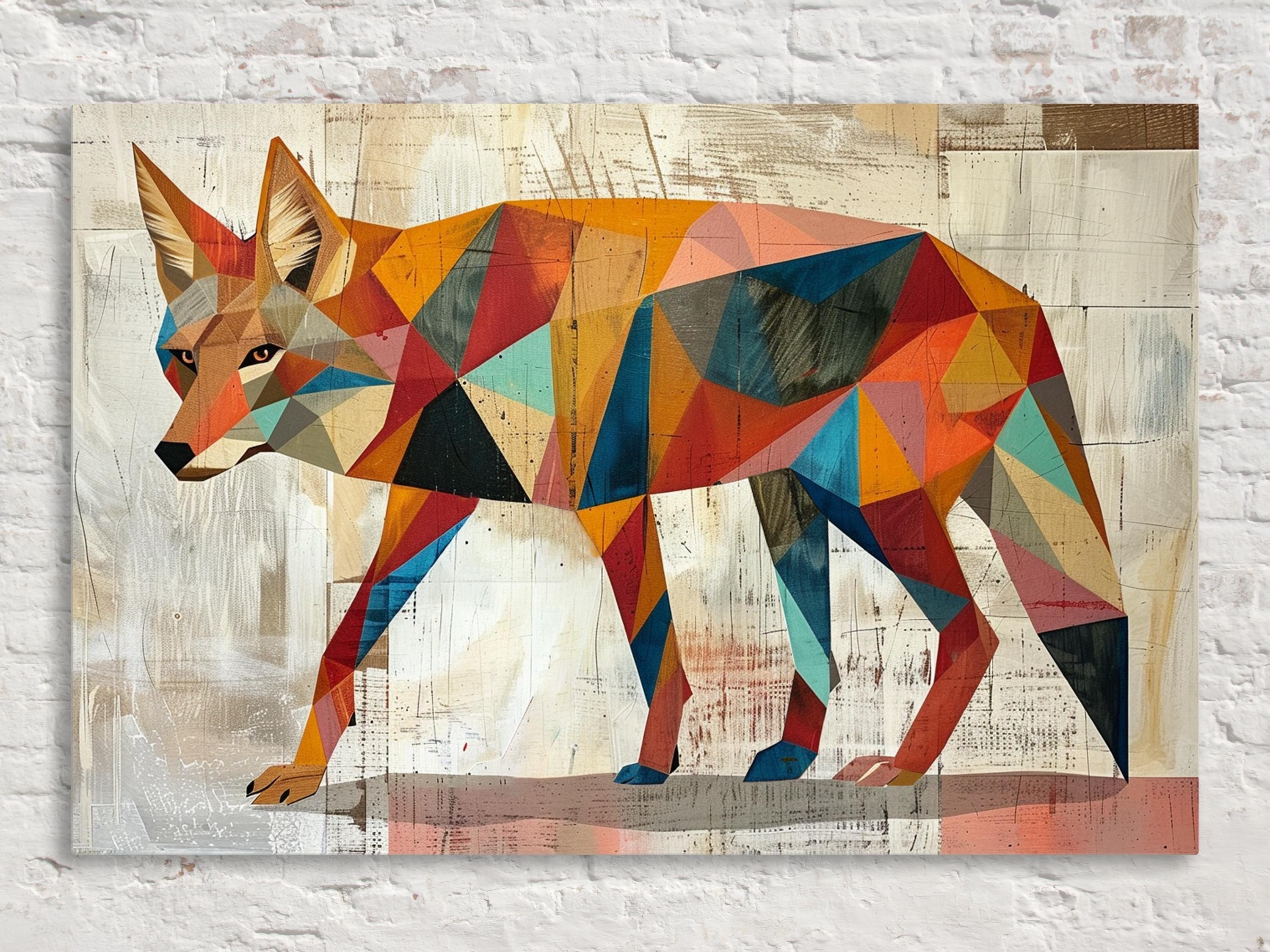 Retro Coyote Art - Large Canvas Print | Mid Century Modern Desert Decor, Gallery Wrapped
