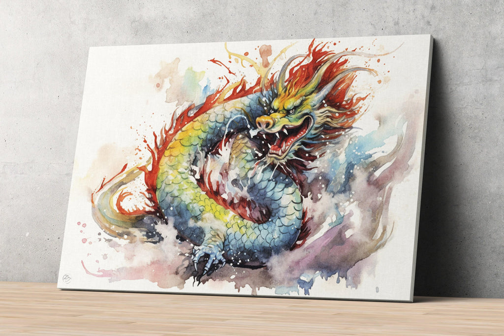 Dragon of Prosperity: Chinese Dragon Watercolor Art, Giclee Print on Canvas, Artist Paper, Watercolor Paper, Available in Extra Large Sizes