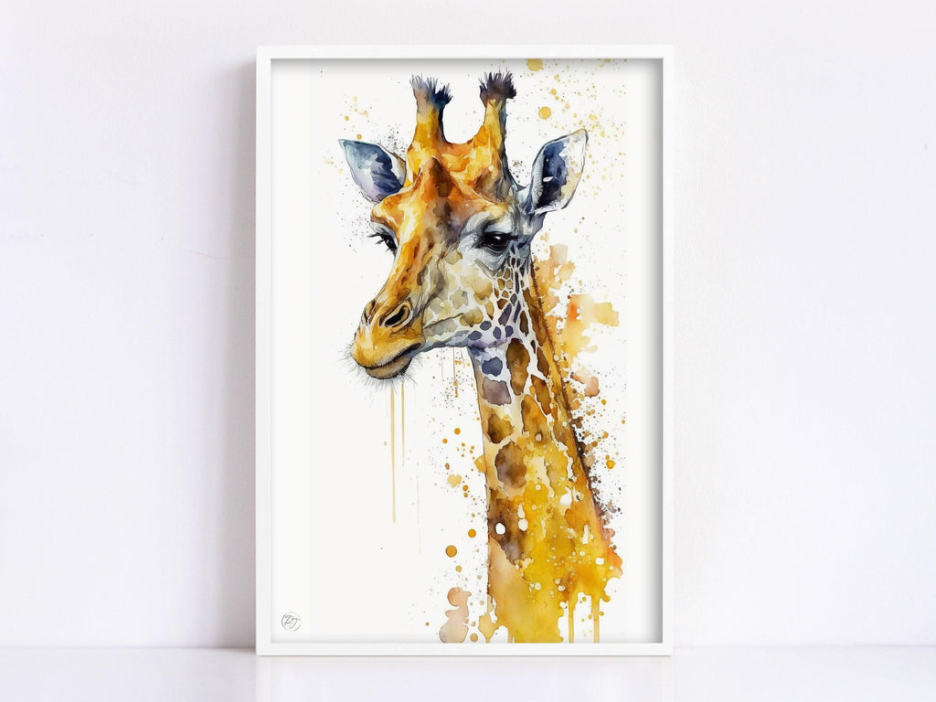 Giraffe Grace: Watercolor Giraffe Wall Art Print, Giclee Print on Canvas, Artist Paper, Watercolor Paper, Available in Extra Large Sizes