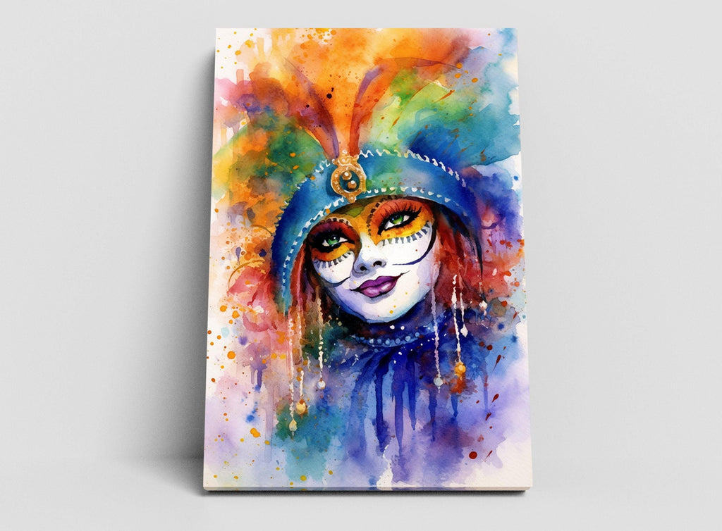Mardi Gras Masked Woman Watercolor – NOLA Carnival Art, Print on Canvas, Artist Paper, Watercolor Paper, Available in Extra Large Sizes