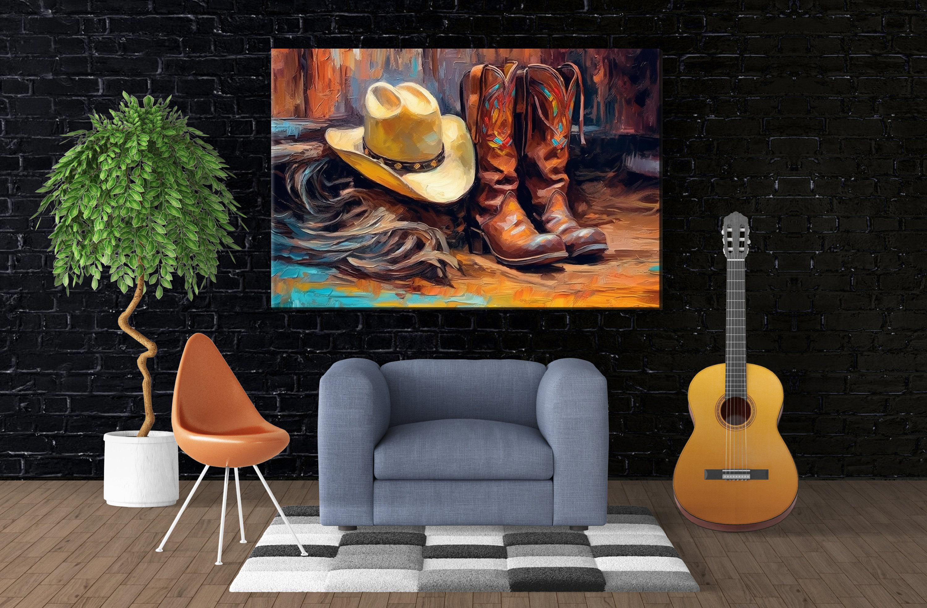 Texas Cowboy Wall Art – Large Cowboy Boots Canvas Print | Rustic Western Artwork