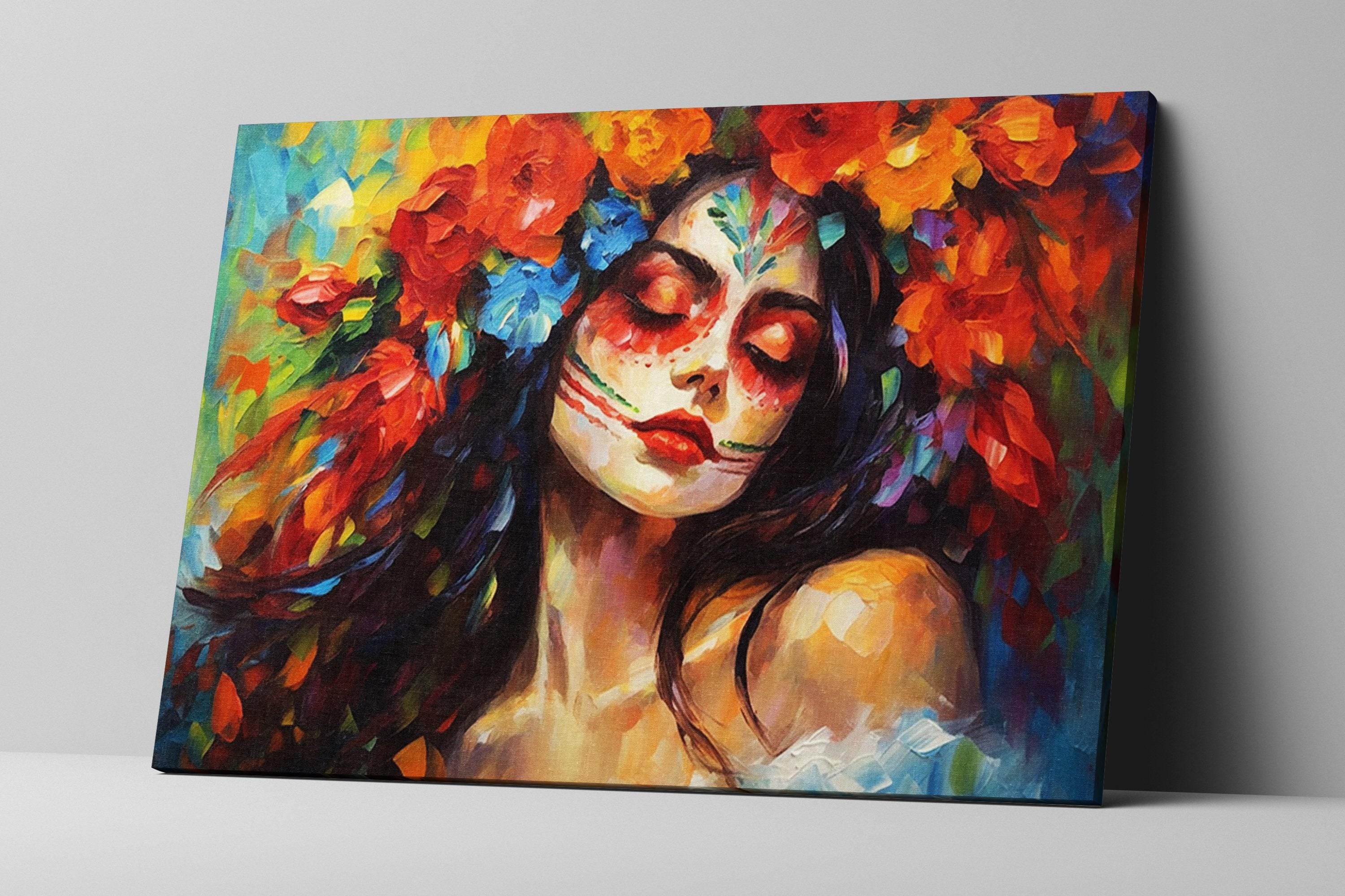 Day of the Dead Canvas – Vibrant Sugar Skull Art on Gallery Wrapped Large Wall Canvas