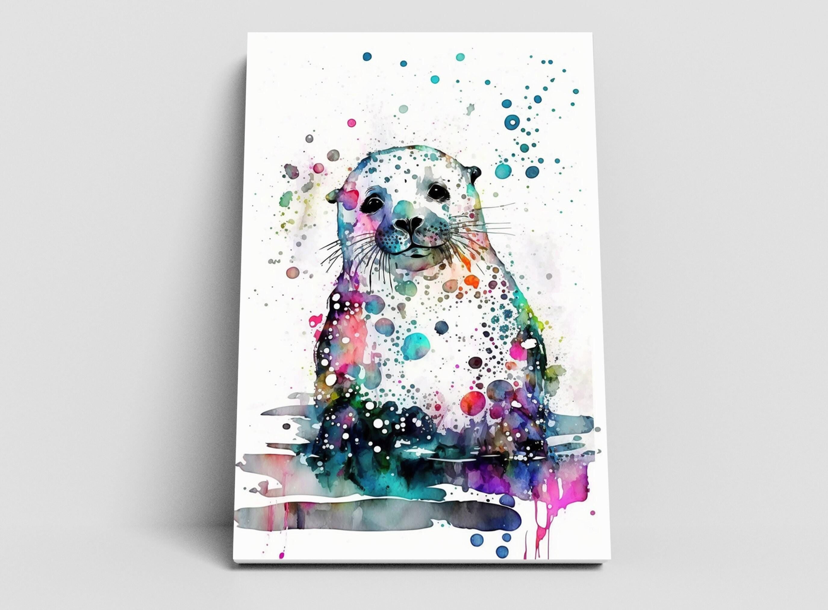 River Otter Portrait: Watercolor Otter Wall Decor, Giclee Print on Canvas, Artist Paper, Watercolor Paper, Available in Extra Large Sizes