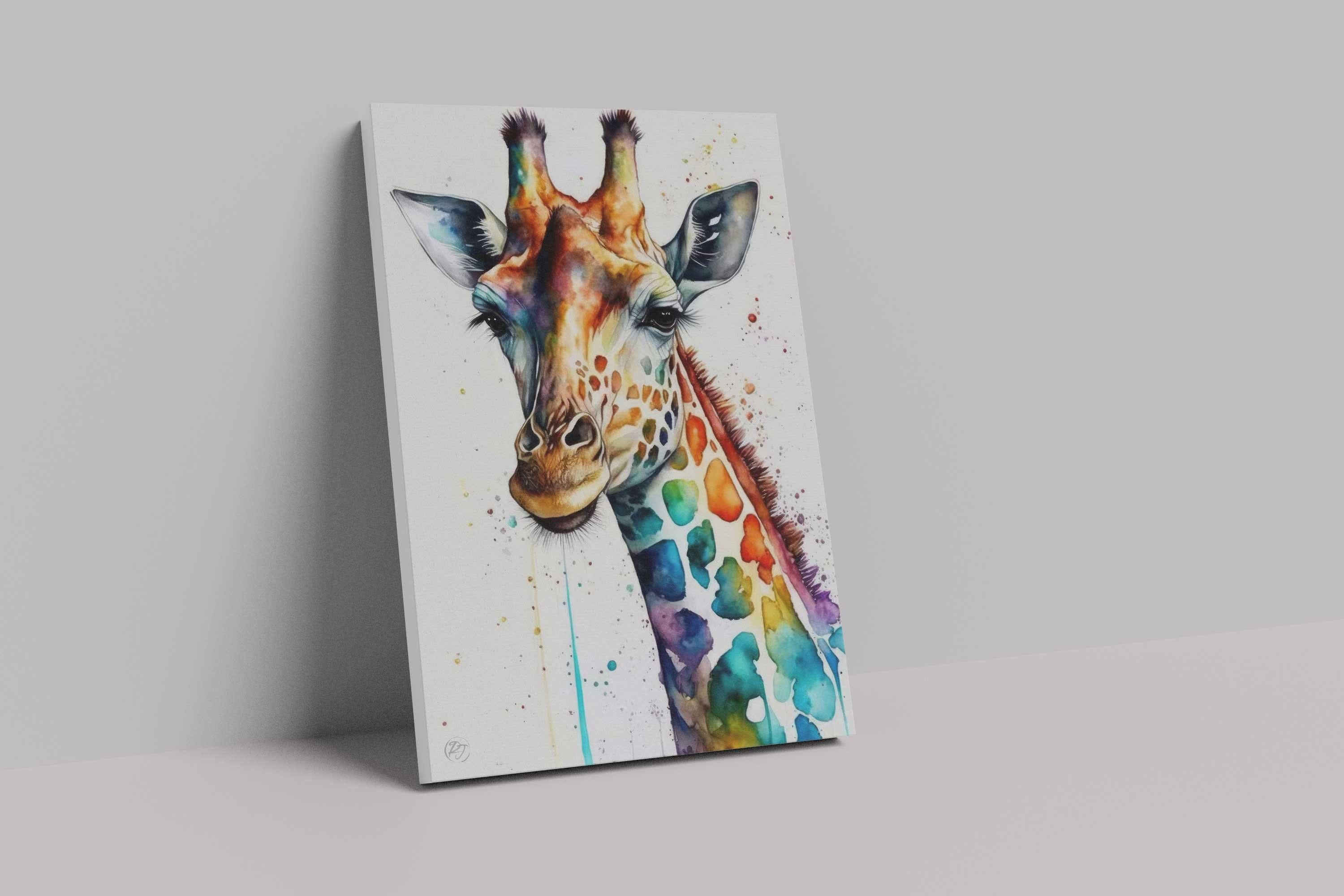 Giraffe Watercolor Art Print, Nursery Animal Canvas Print, Wildlife Framed Kids Wall Art