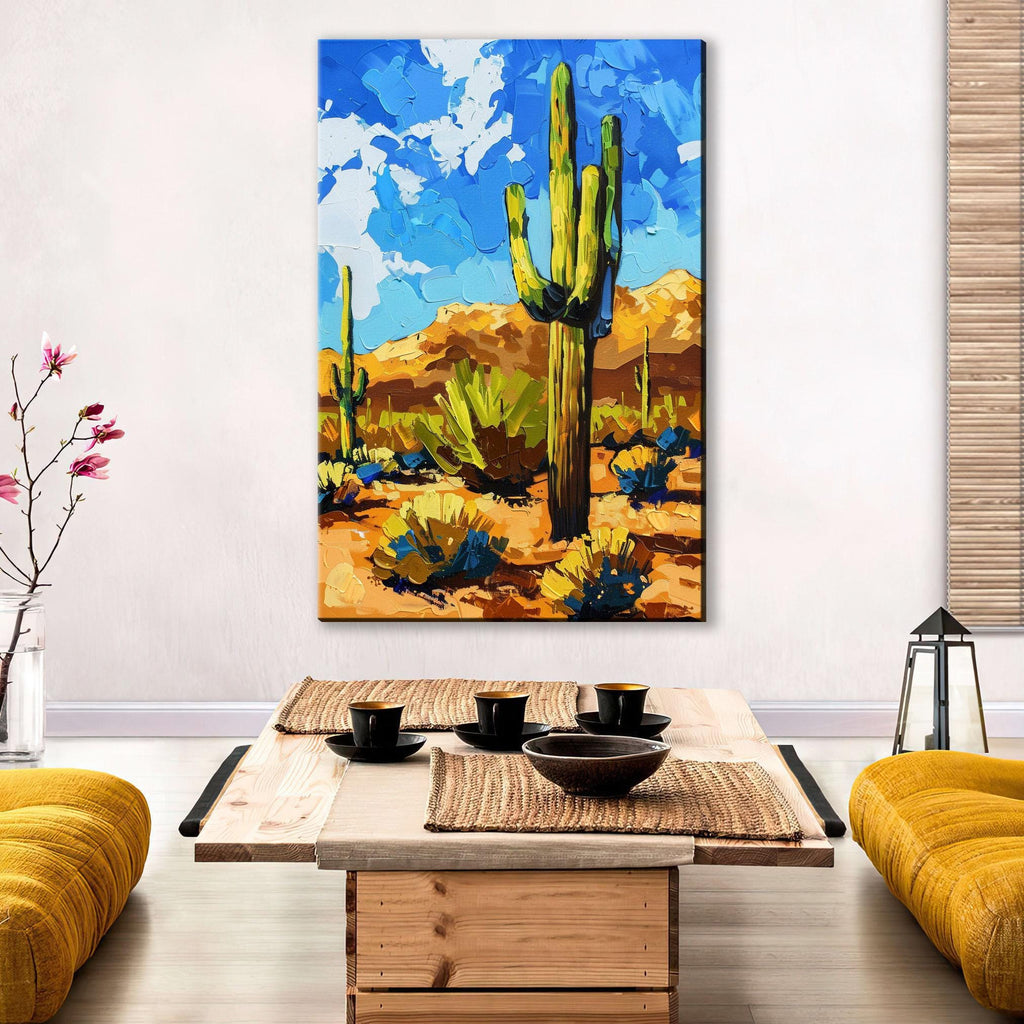 Lone Saguaro Cactus – Desert Landscape Art | Gallery Wrapped Canvas, Extra Large Wall Art