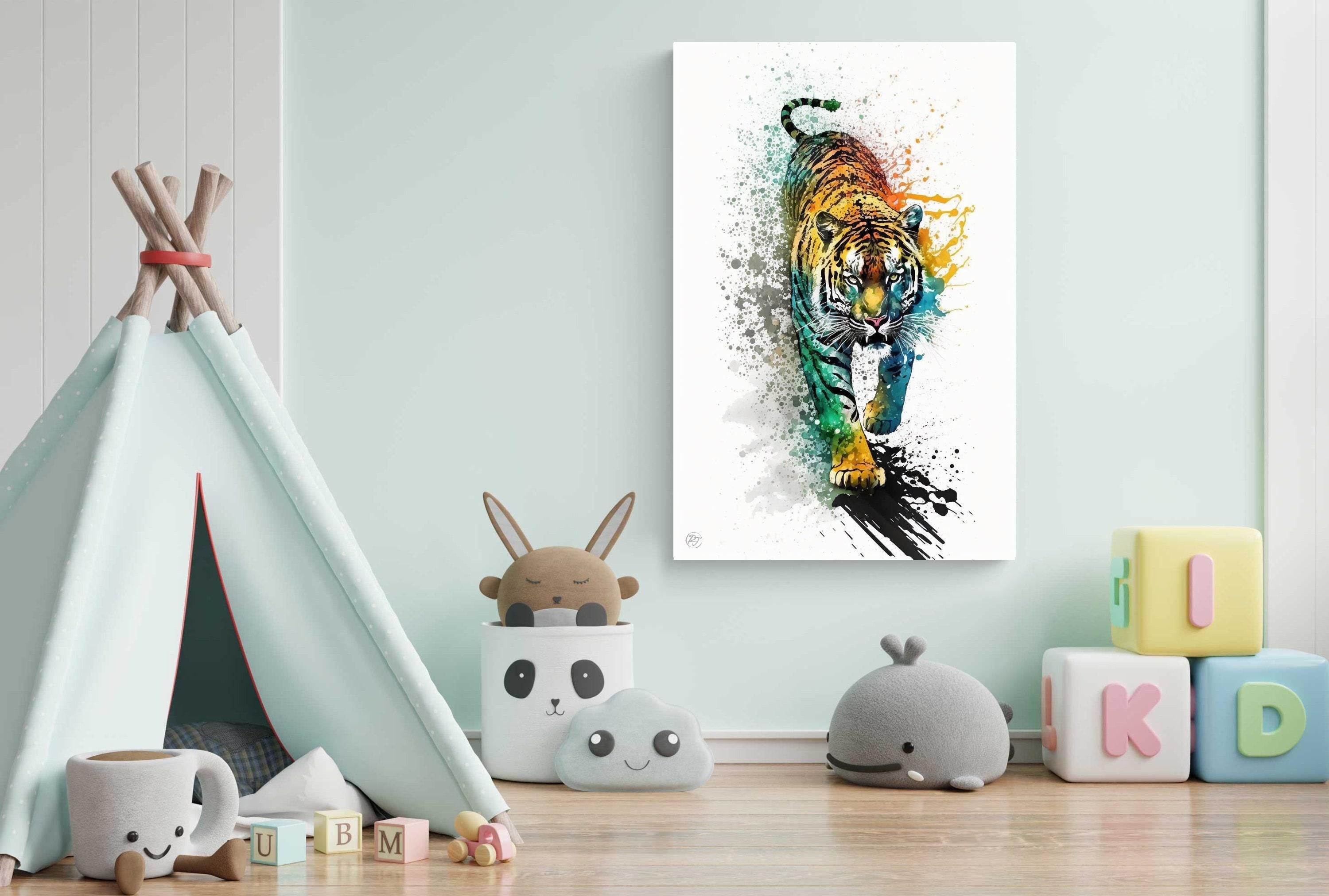Wildlife Majesty: Tiger Watercolor Painting, Giclee Print on Canvas, Artist Paper, Watercolor Paper, Available in Extra Large Sizes