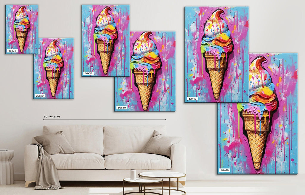 Ice Cream Pop Art - Large Canvas Print | Vibrant Colorful Ice Cream Cone Art