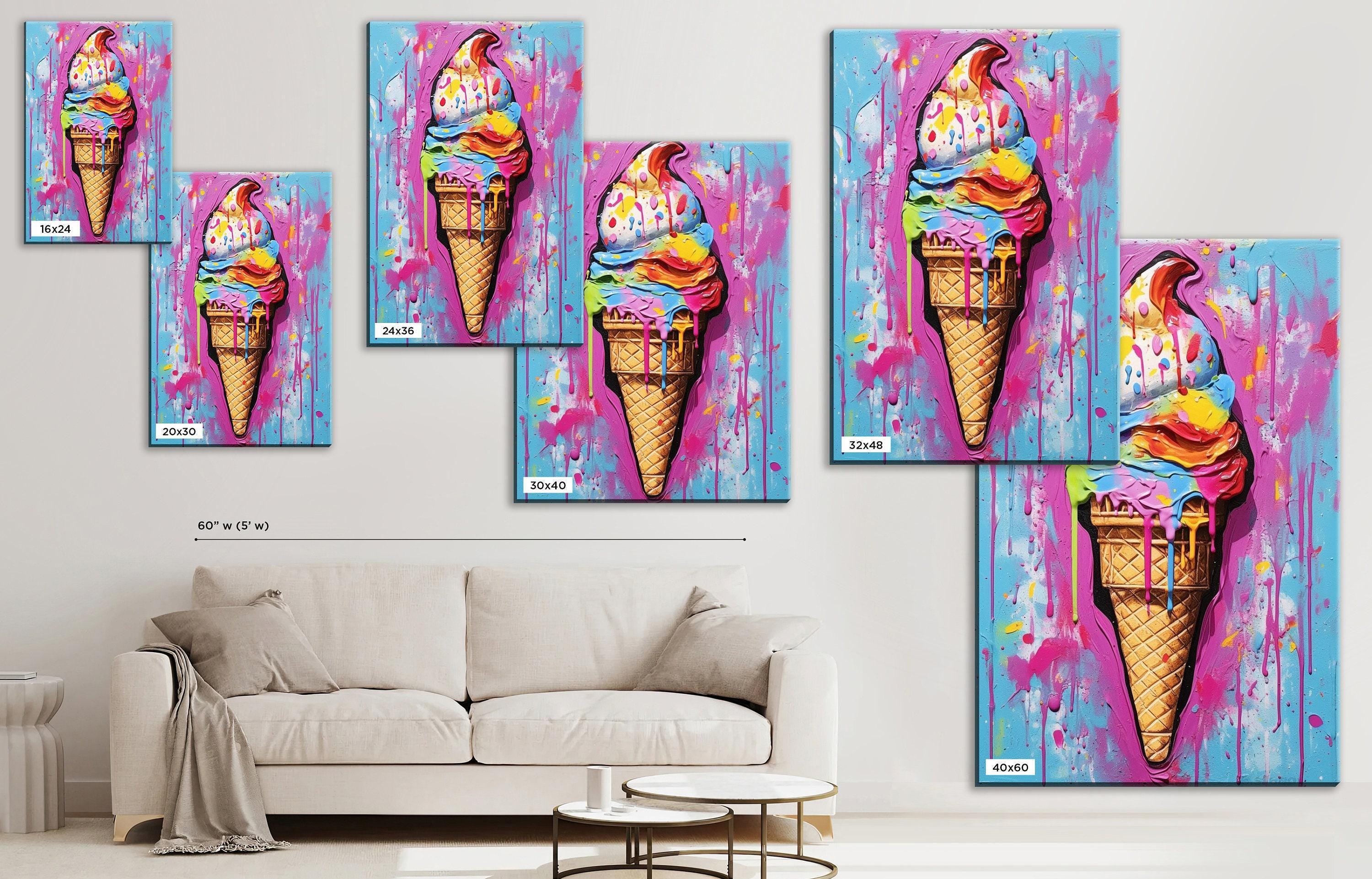 Ice Cream Pop Art - Large Canvas Print | Vibrant Colorful Ice Cream Cone Art