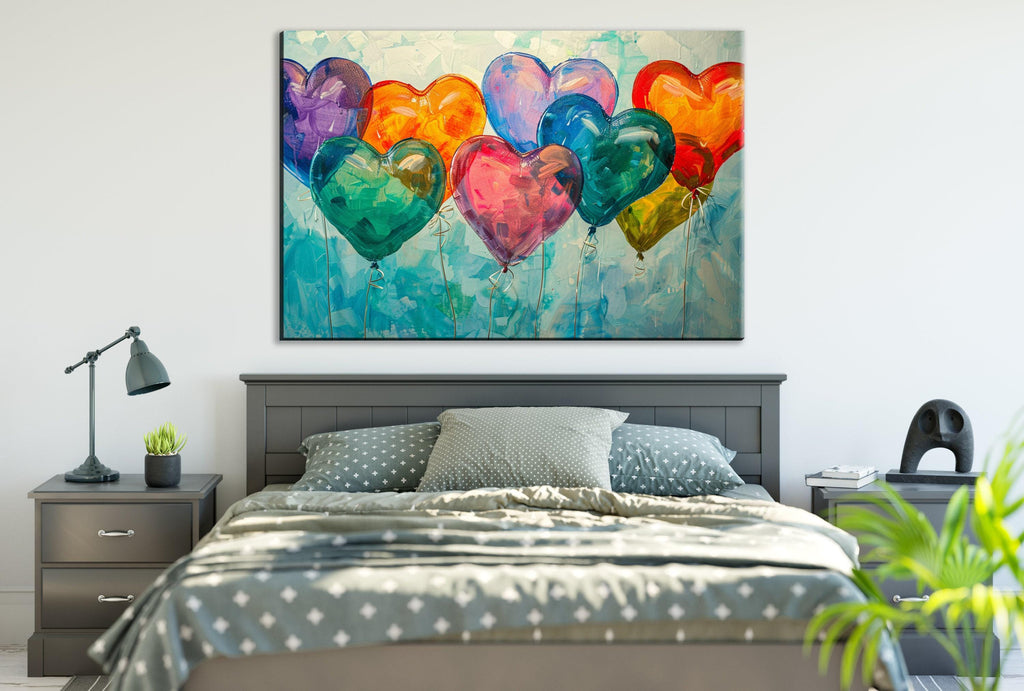 Romantic Heart Balloons - Love Theme Canvas | Extra Large Gallery Wrapped Art