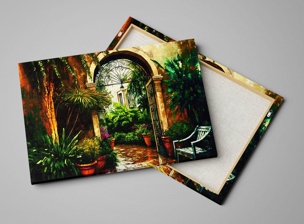 New Orleans Canvas Art – French Quarter Painting With Rainy Day Urban Street Scene