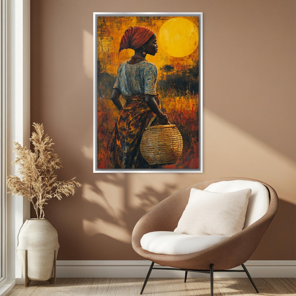 a painting of a woman carrying a basket