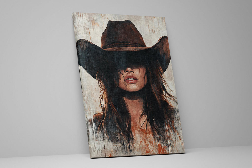 a painting of a woman wearing a cowboy hat