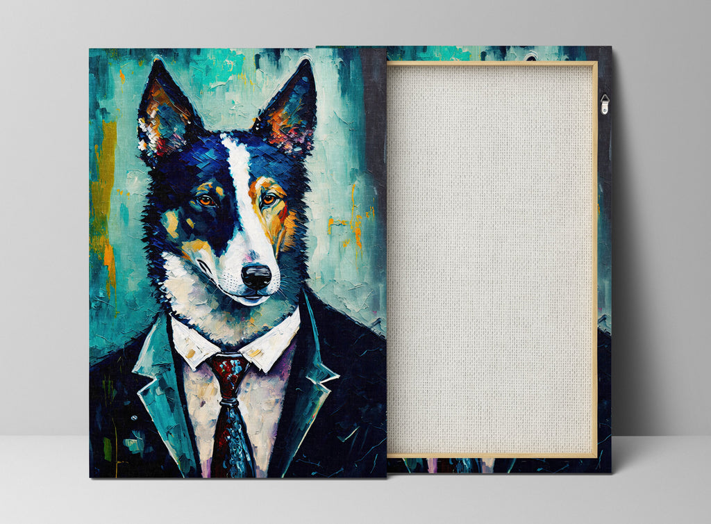 Dog In Suit Art – Funny Dog Canvas Mixed Breed Husky German Shepherd Print