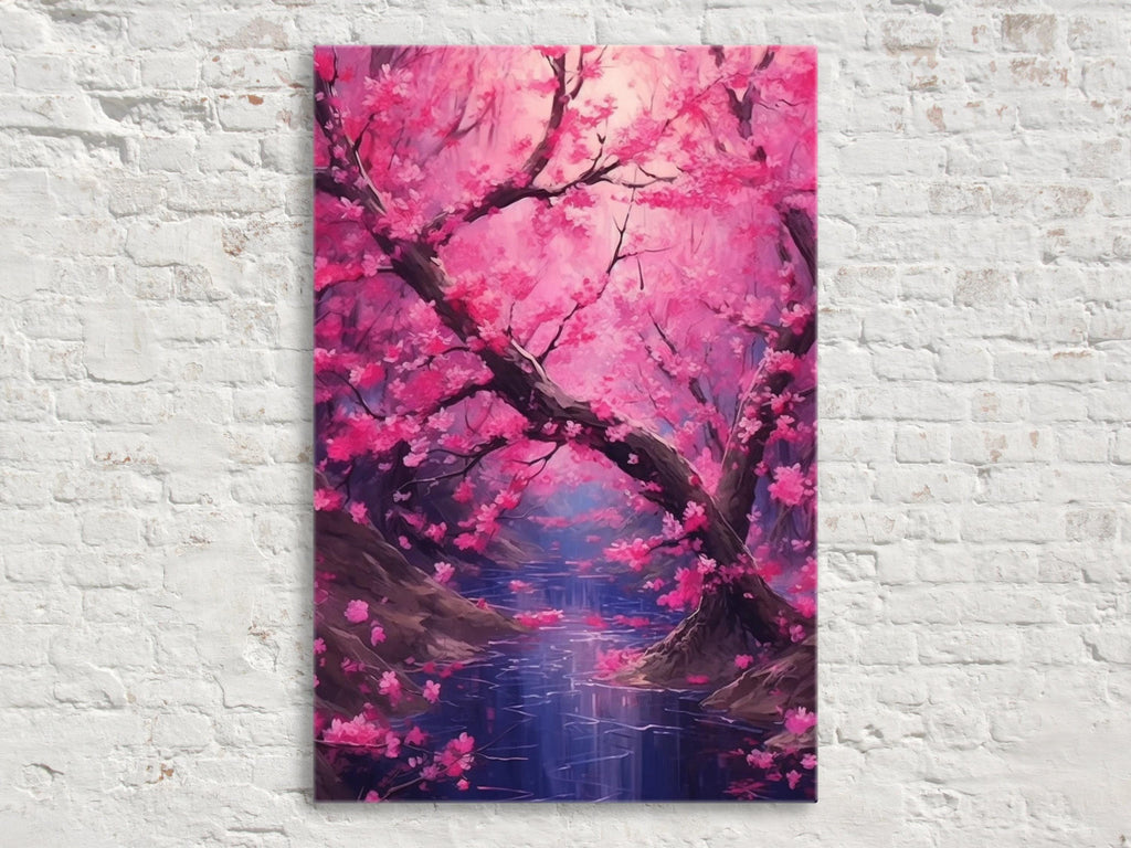 Cherry Blossom Canvas – Large Floral Wall Art | Sakura Pink Purple Flowers Print