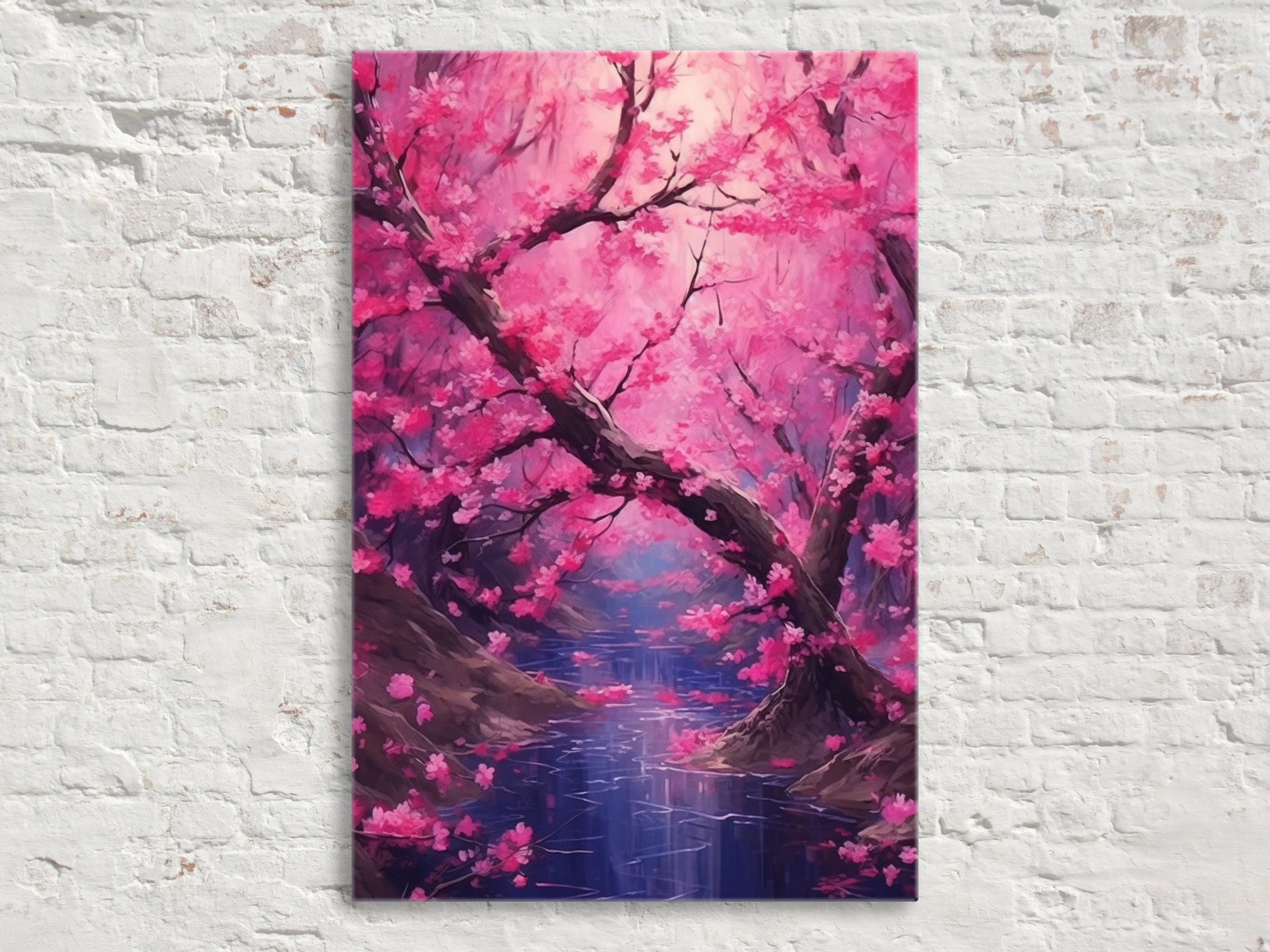 Cherry Blossom Canvas – Large Floral Wall Art | Sakura Pink Purple Flowers Print