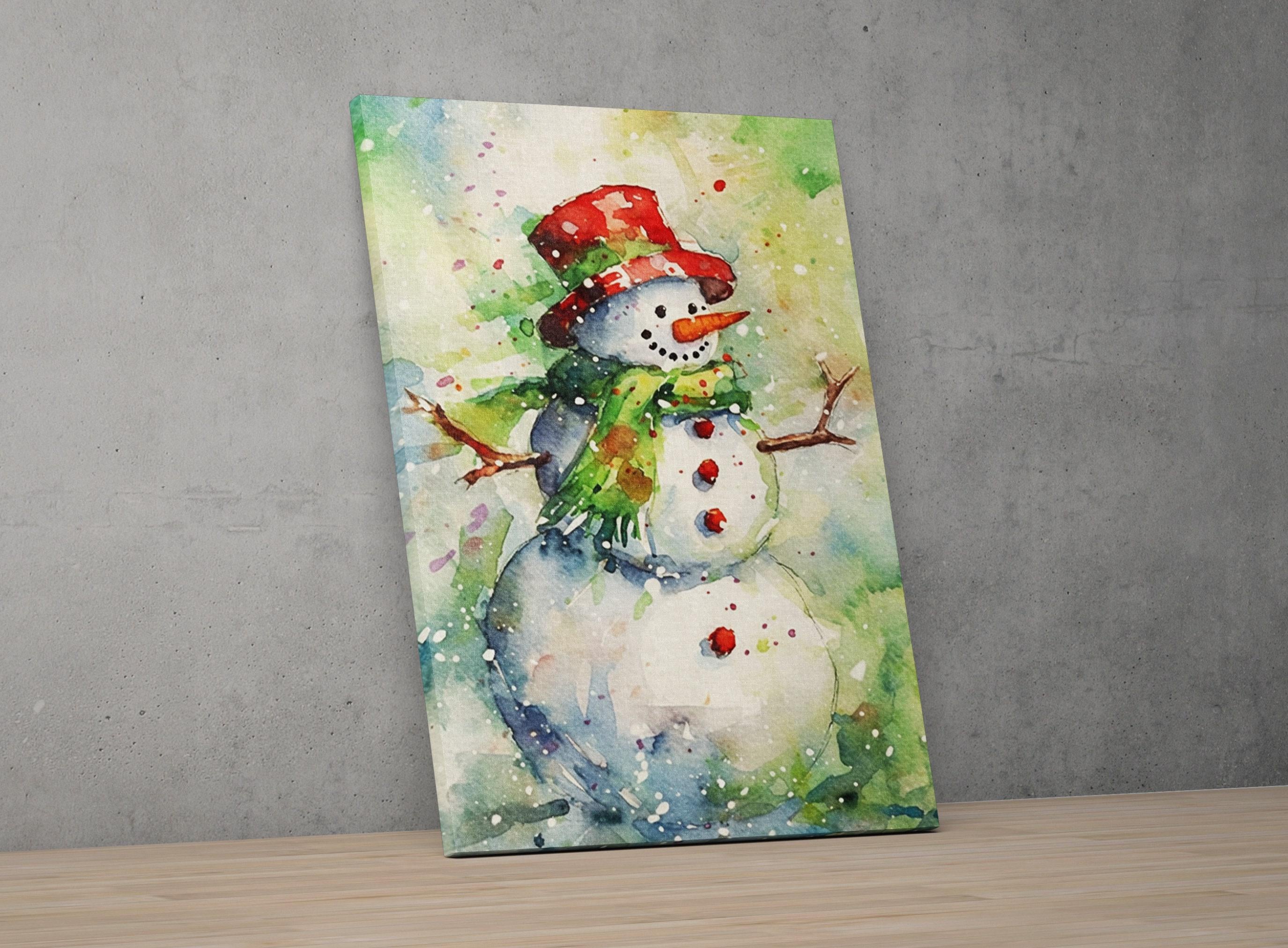 Frosty the Snowman Watercolor Print - Holiday Decor, Giclee Print on Canvas, Artist Paper, Watercolor Paper, Available in Extra Large Sizes