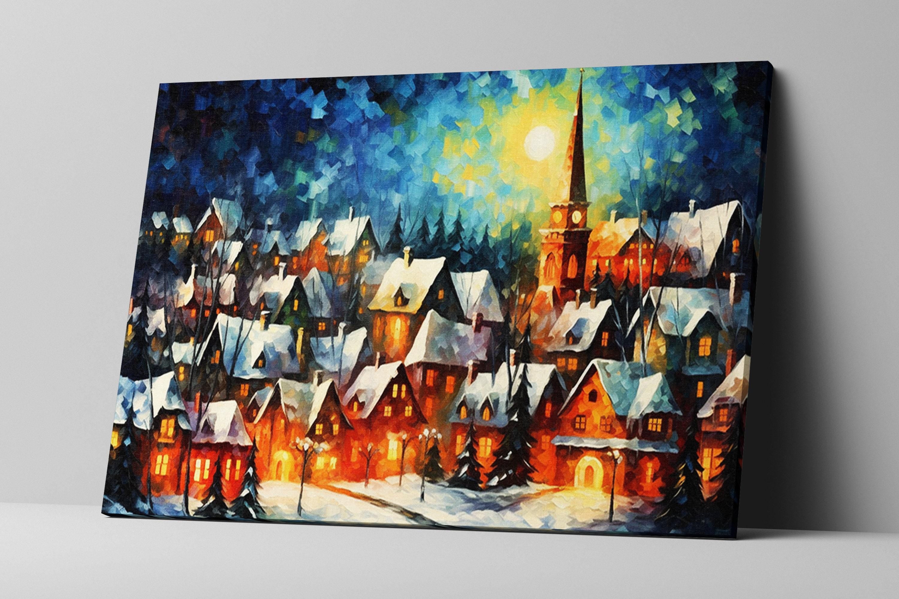 Victorian Christmas Oil Painting – Holiday Wall Art | Vintage Christmas Decor on Gallery Wrapped Canvas